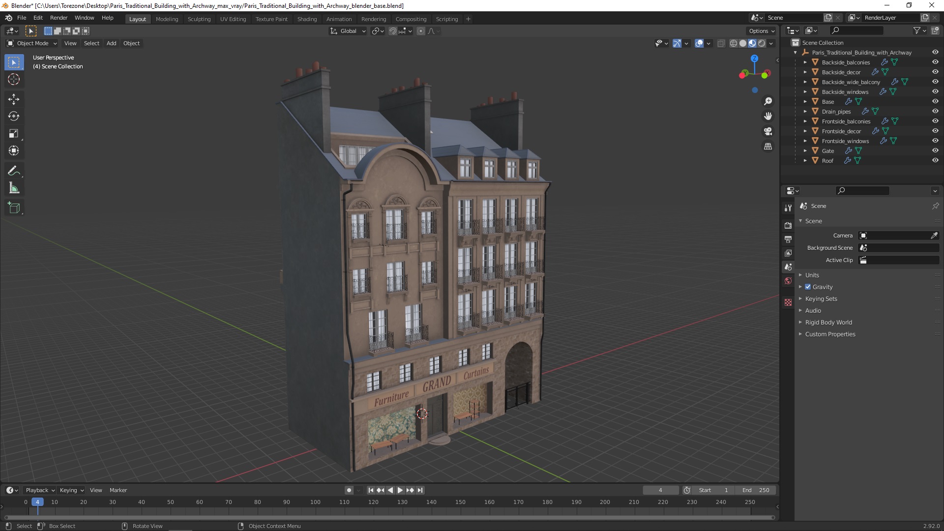 Paris Traditional Building with Archway 3D model