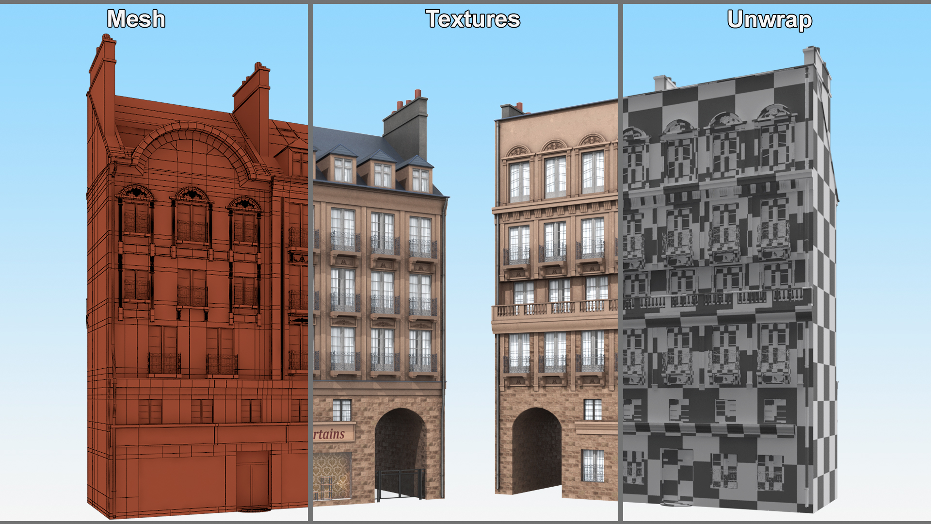 Paris Traditional Building with Archway 3D model