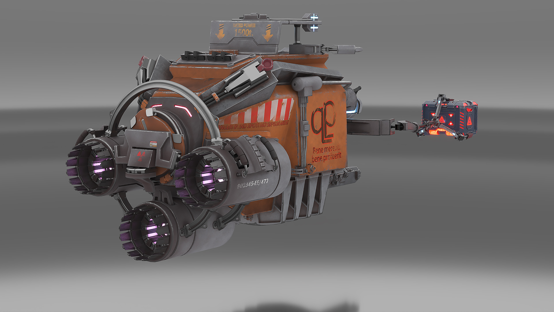 3D Futuristic Spacecraft with Mechanical Arms and Sci-Fi Container model