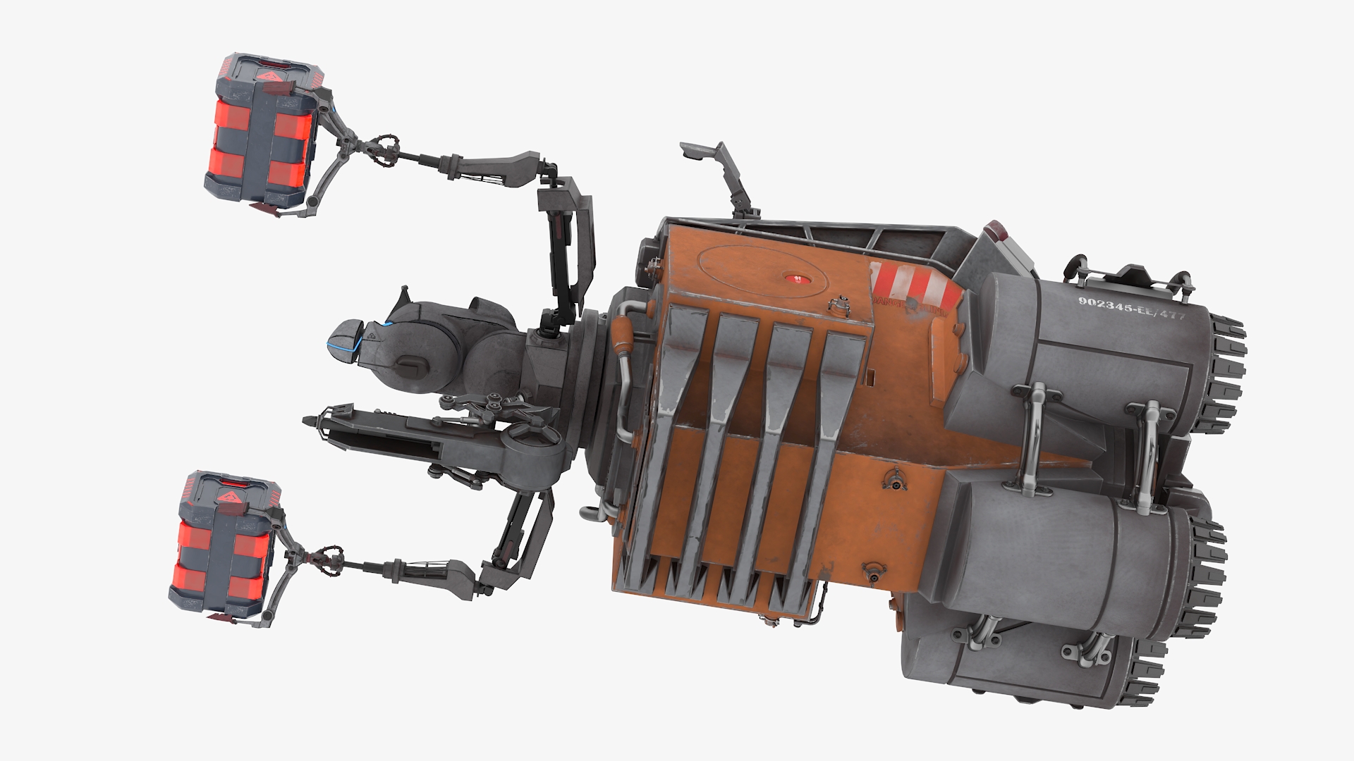 3D Futuristic Spacecraft with Mechanical Arms and Sci-Fi Container model