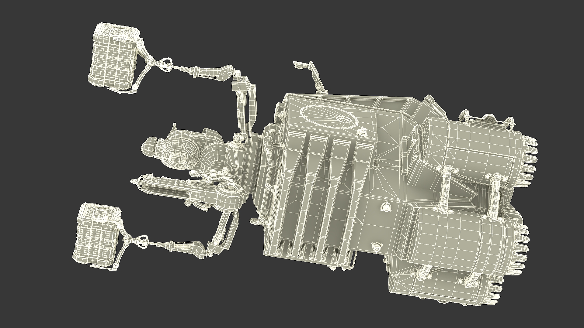 3D Futuristic Spacecraft with Mechanical Arms and Sci-Fi Container model