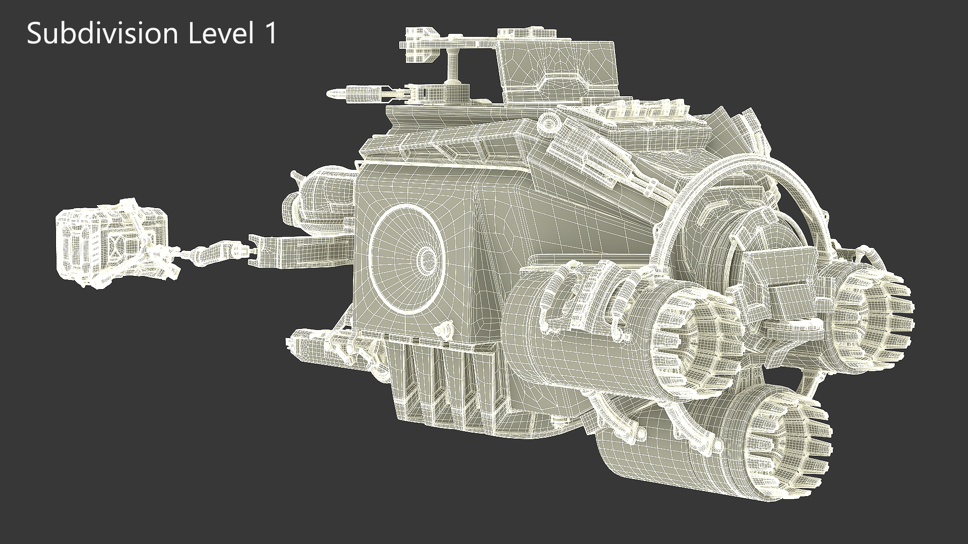 3D Futuristic Spacecraft with Mechanical Arms and Sci-Fi Container model