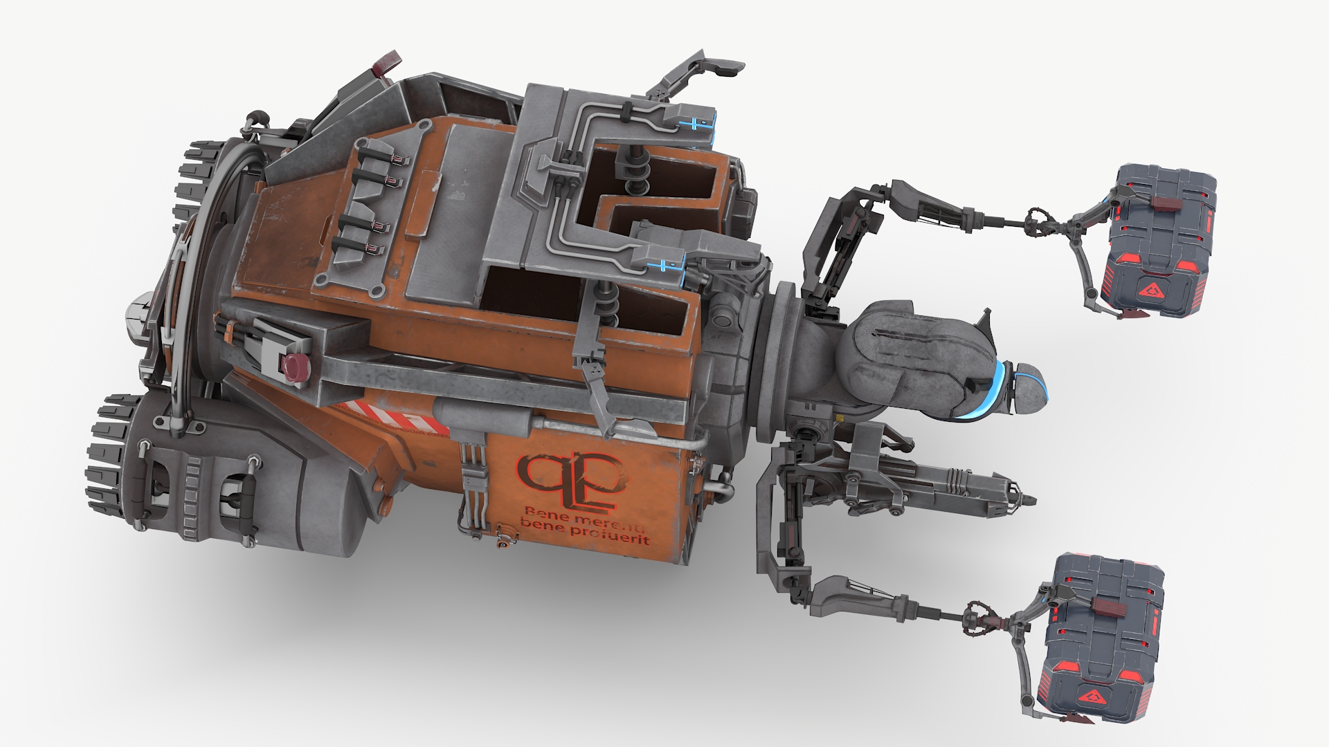 3D Futuristic Spacecraft with Mechanical Arms and Sci-Fi Container model