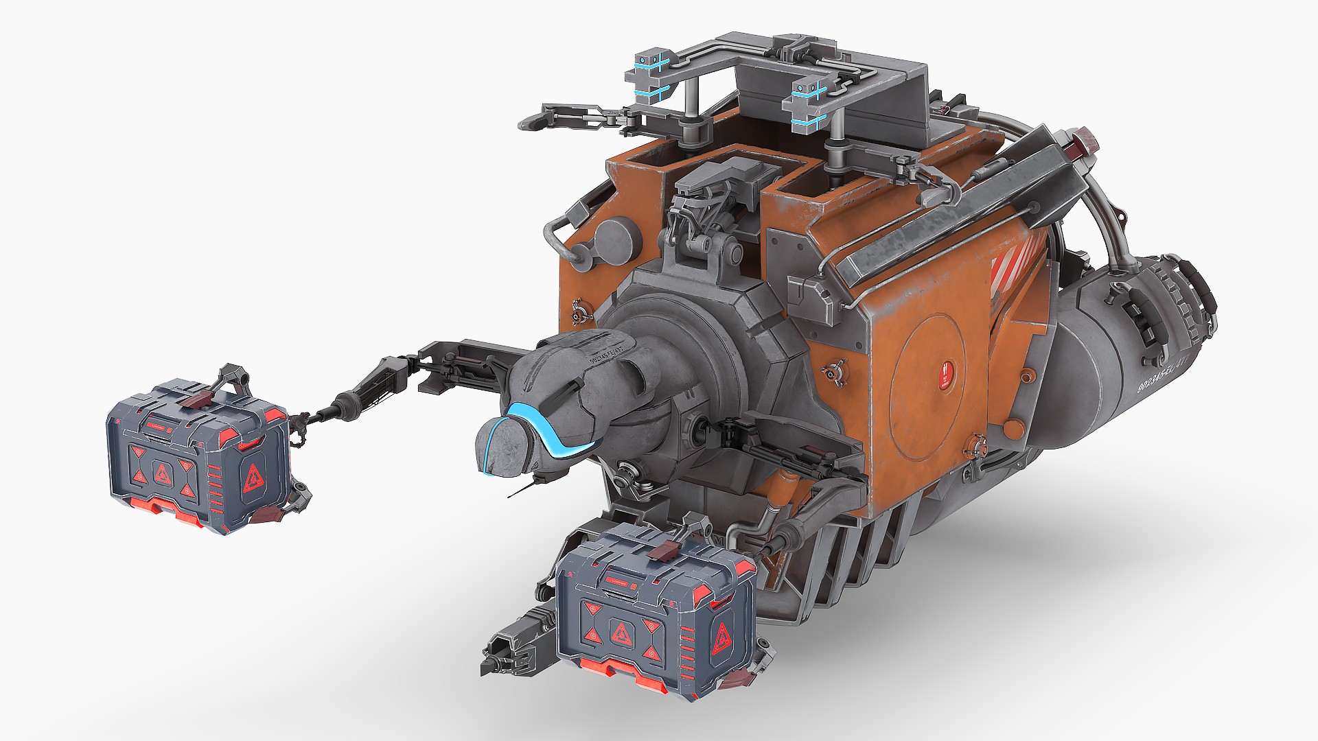 3D Futuristic Spacecraft with Mechanical Arms and Sci-Fi Container model