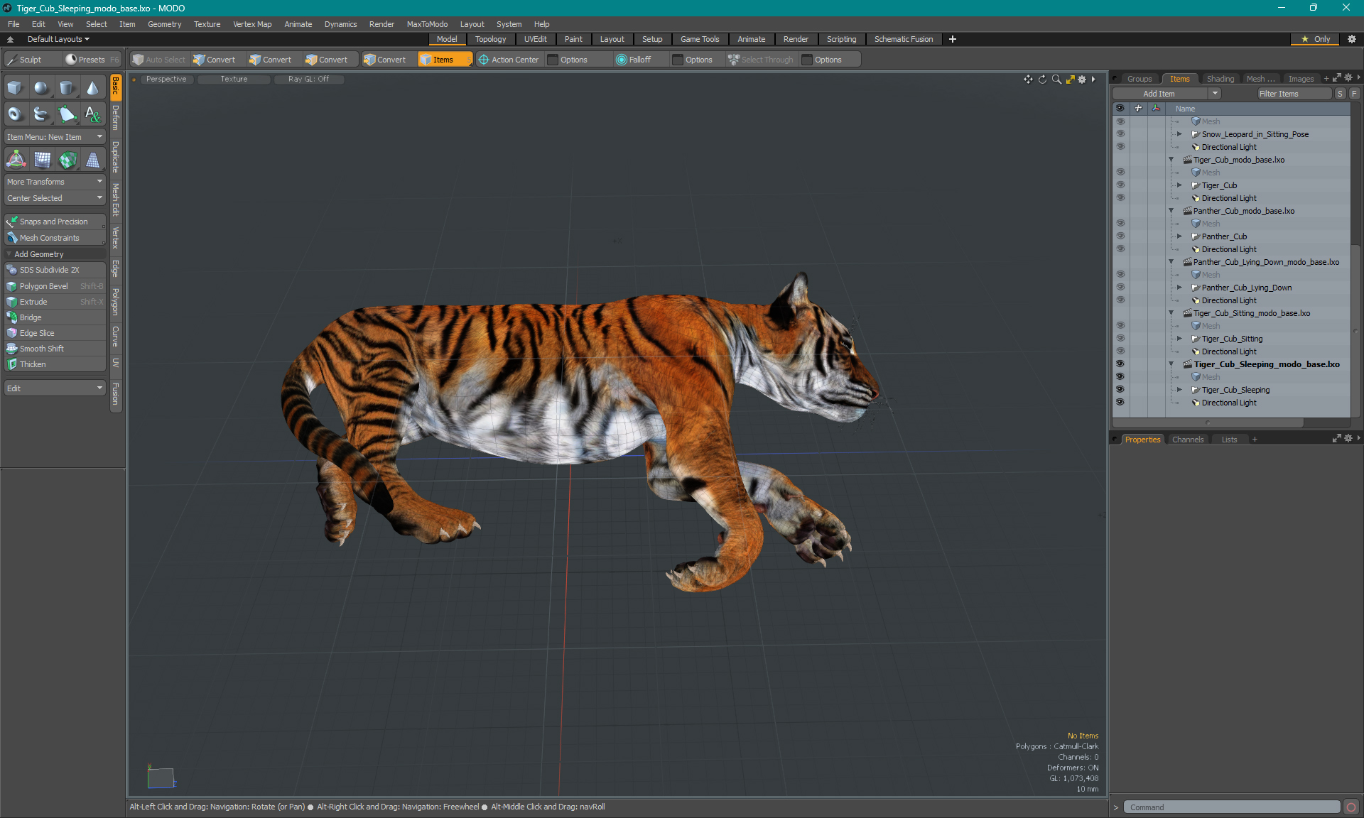 3D Tiger Cub Sleeping for 3D Print