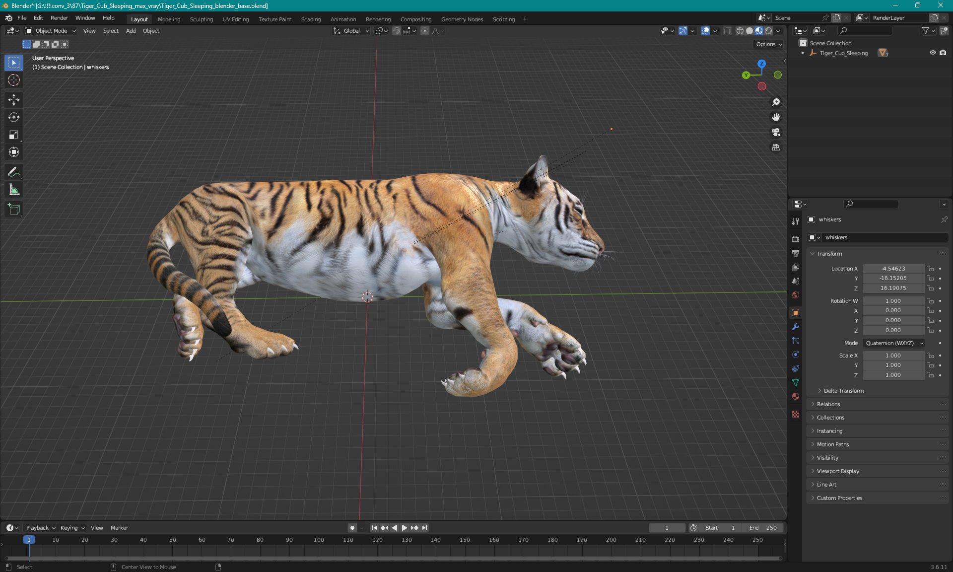 3D Tiger Cub Sleeping for 3D Print