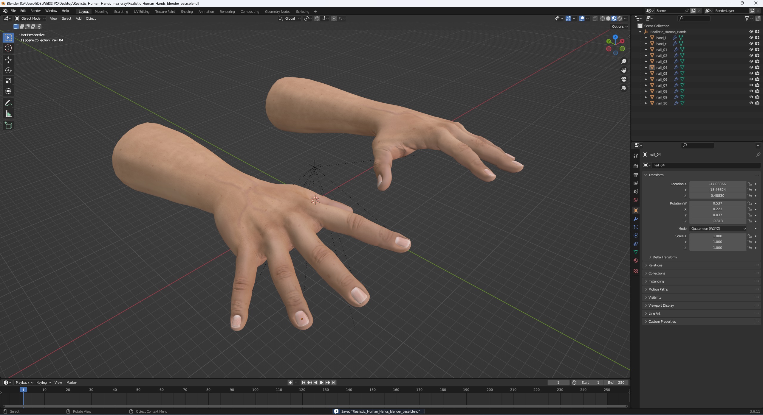 3D Realistic Human Hands