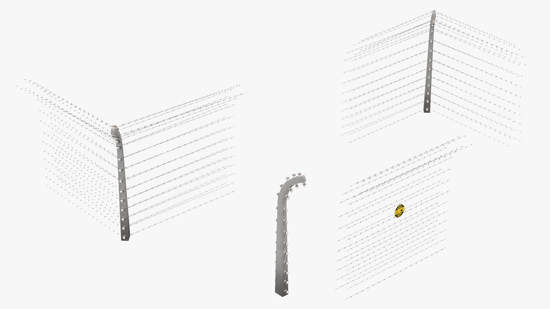 3D model Electric Barbed Wire Fence Sections