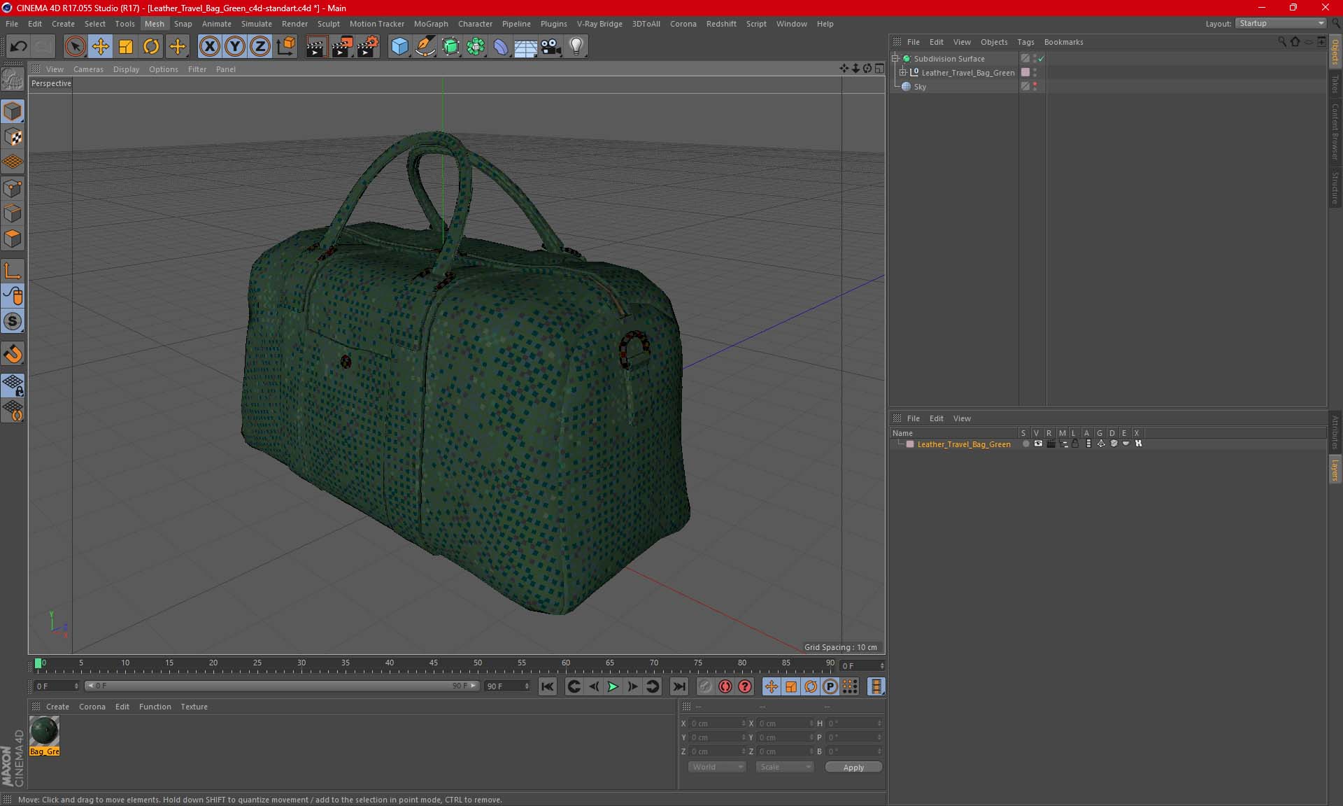 Leather Travel Bag Green 3D model