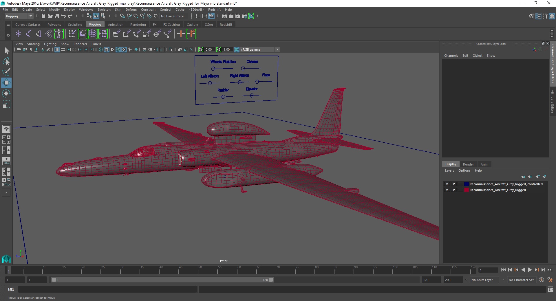 Reconnaissance Aircraft Grey Rigged for Maya 3D model