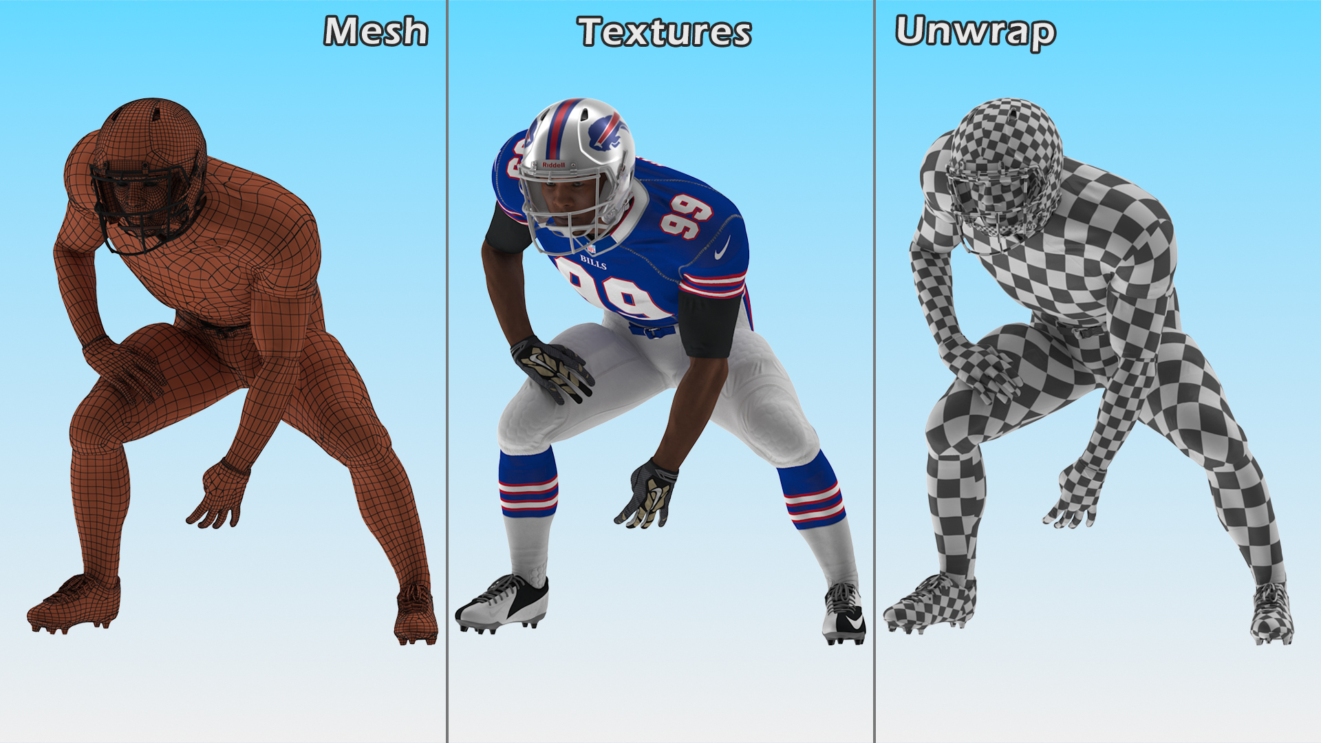 Buffalo Bills American Football Player Crouching Fur 3D