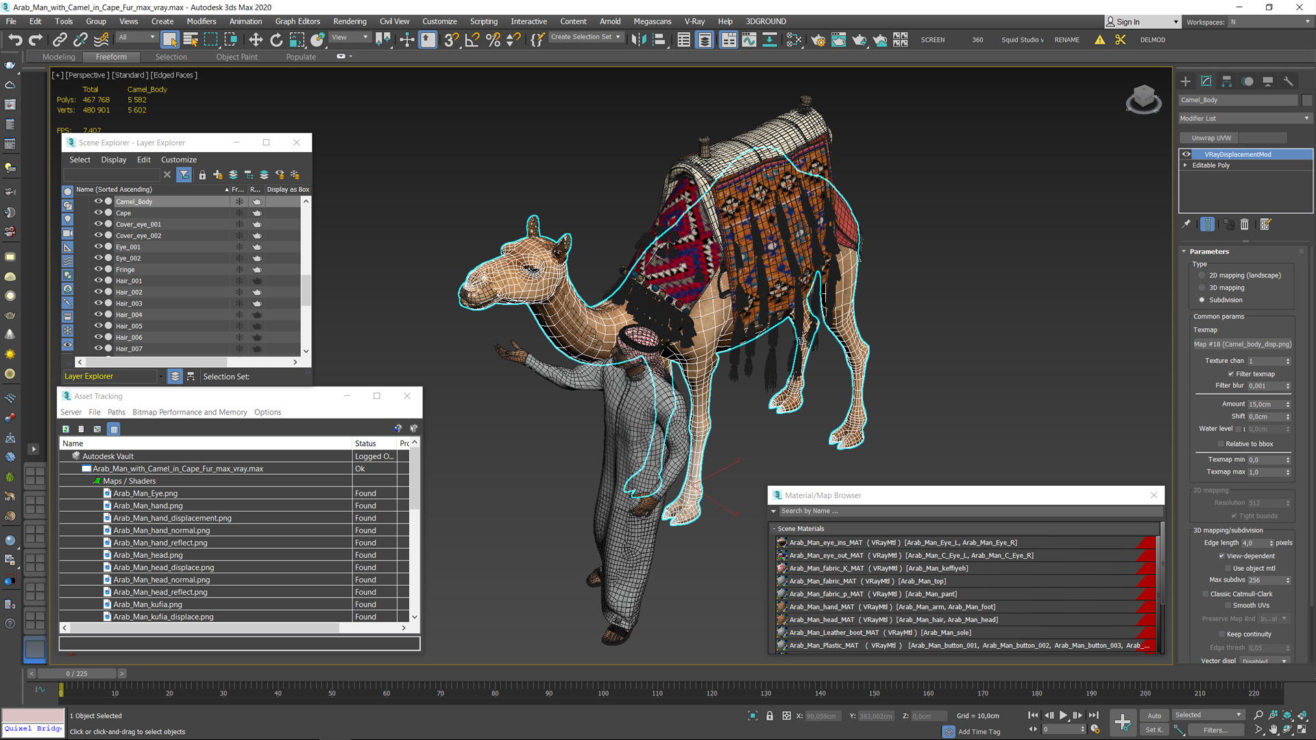 3D Arab Man with Camel in Cape Fur