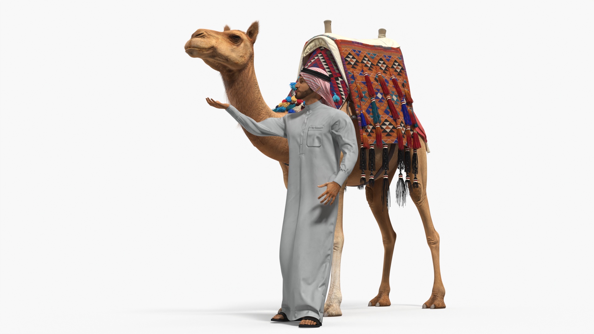 3D Arab Man with Camel in Cape Fur