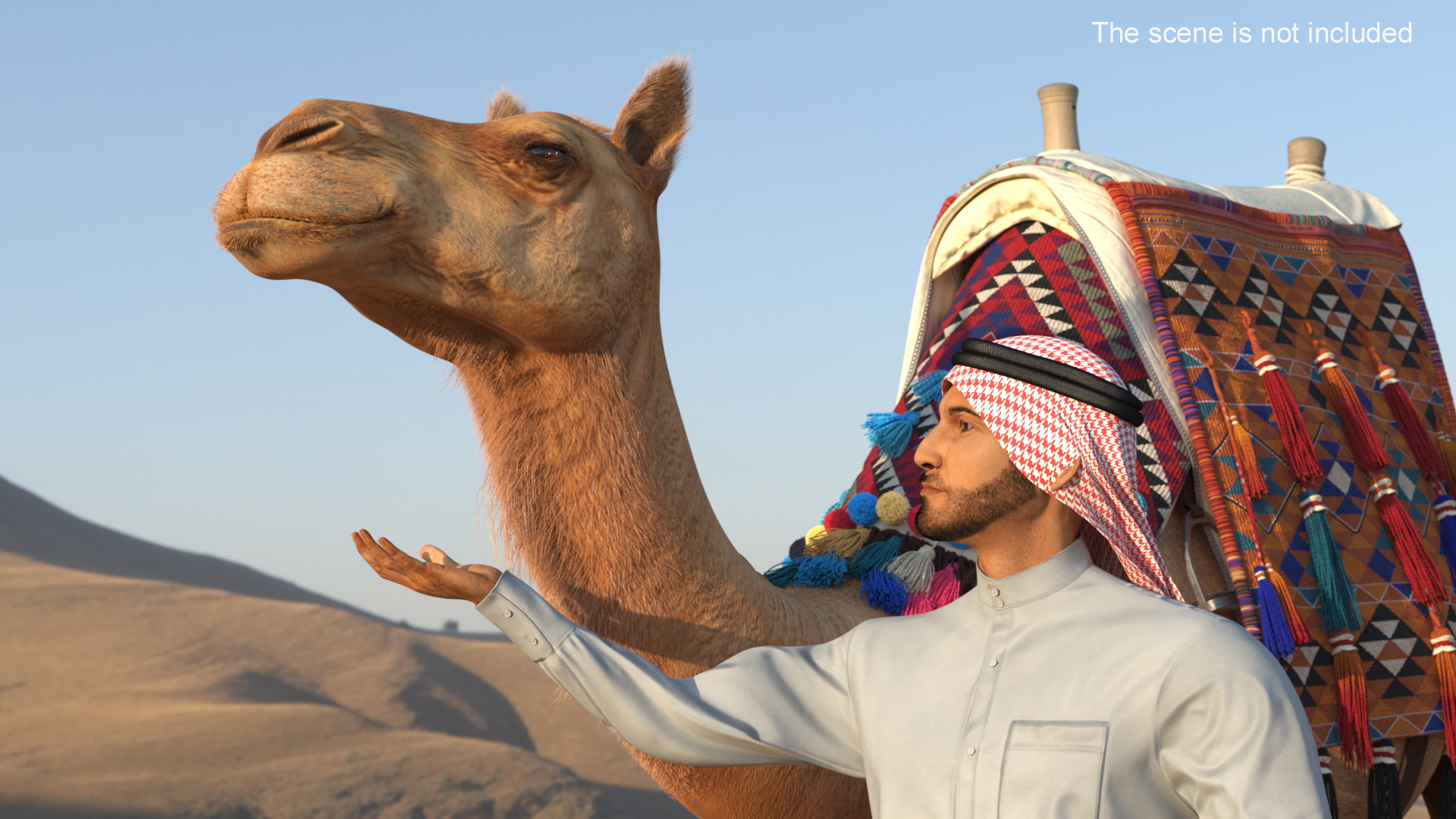 3D Arab Man with Camel in Cape Fur