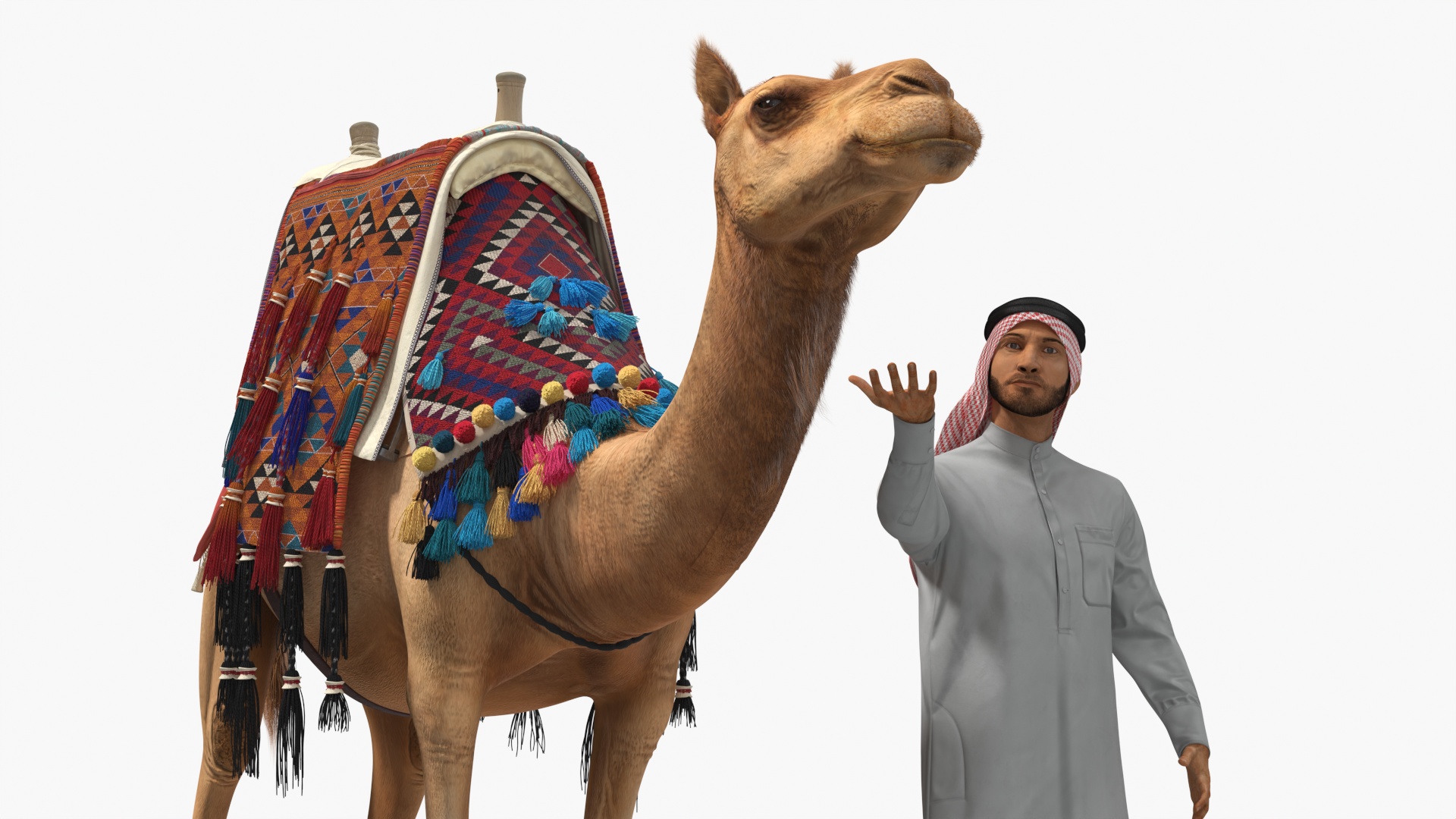 3D Arab Man with Camel in Cape Fur