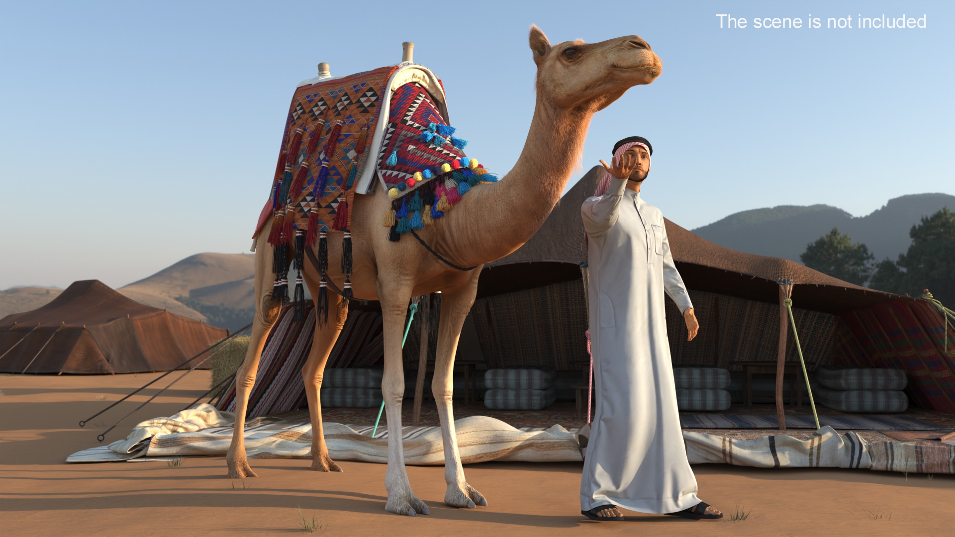 3D Arab Man with Camel in Cape Fur