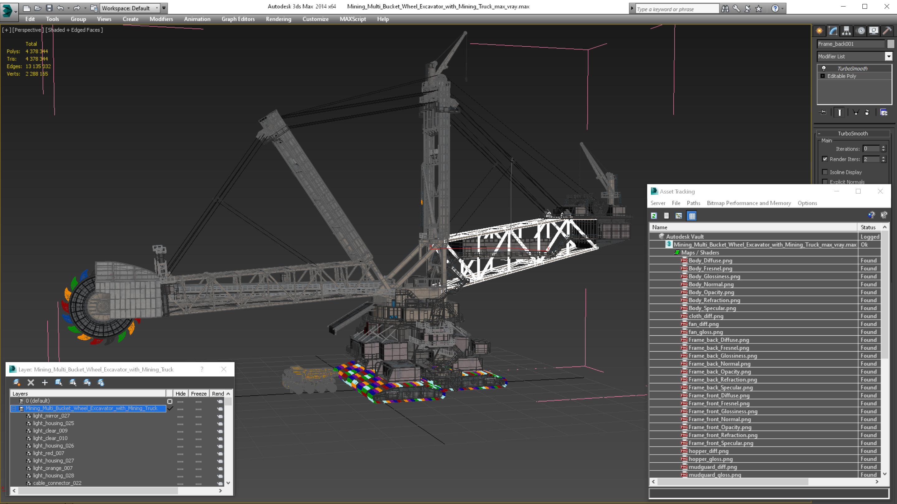 3D Mining Multi Bucket Wheel Excavator with Mining Truck model