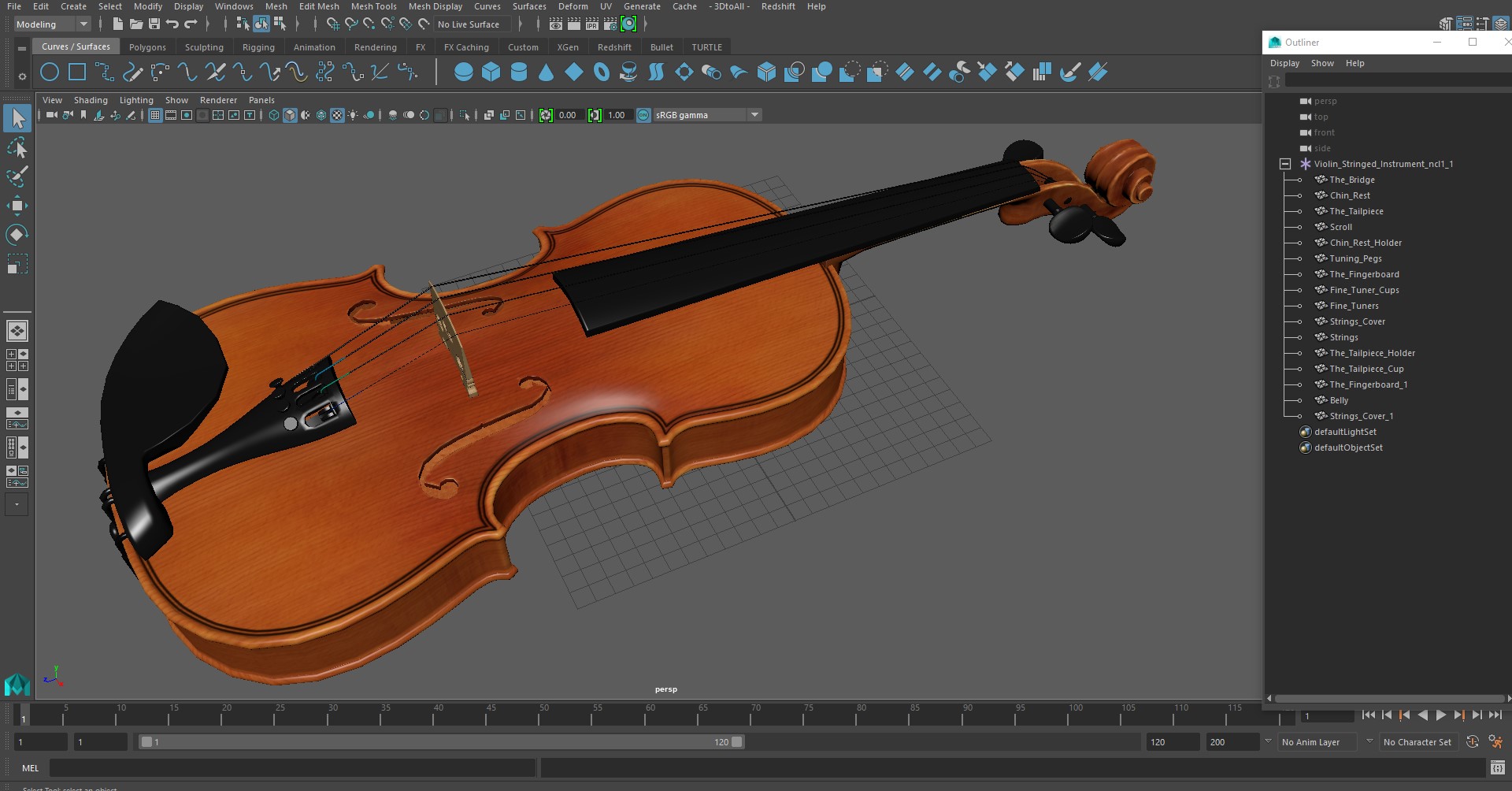 3D Violin Stringed Instrument