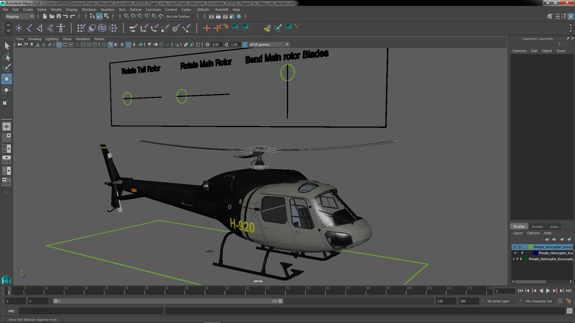 Private Helicopter Eurocopter AS355E Rigged for Maya 3D