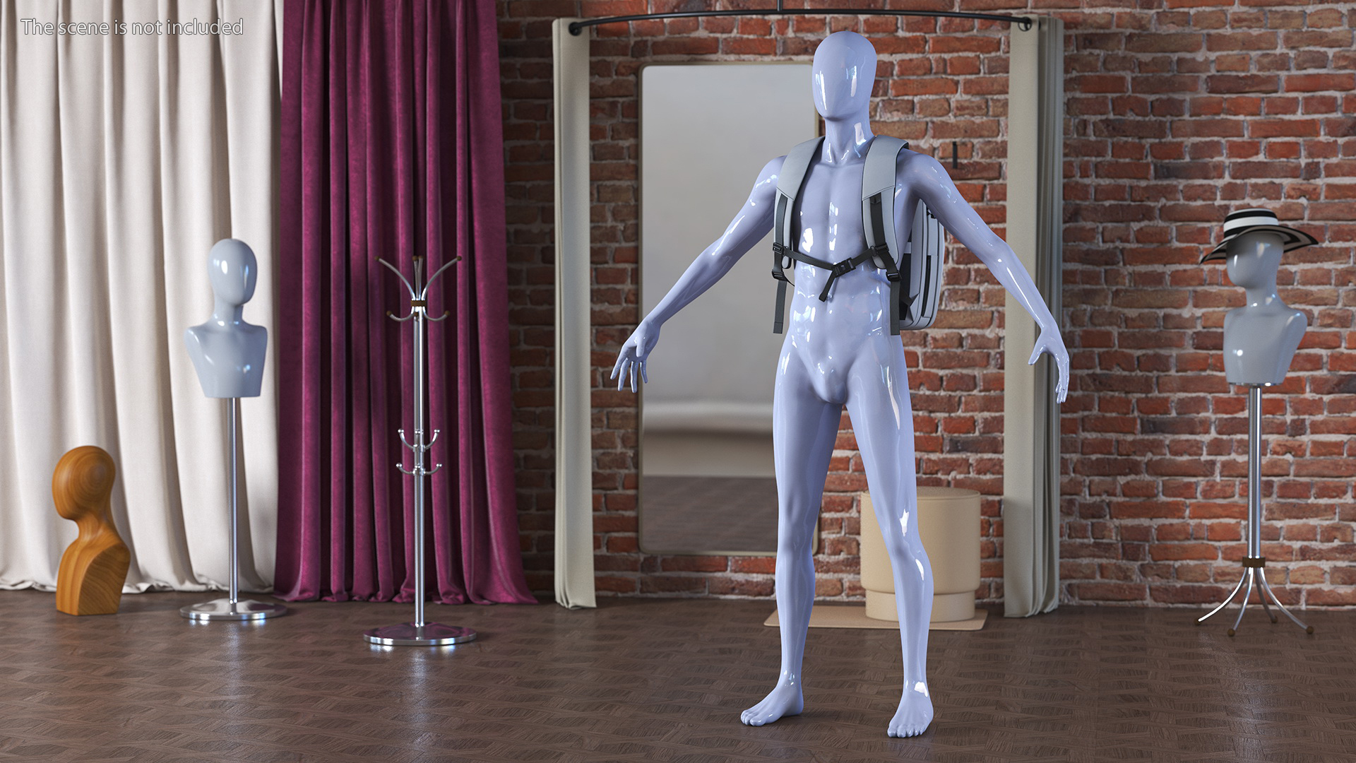 Anti-theft Laptop Backpack Grey on Mannequin 3D model