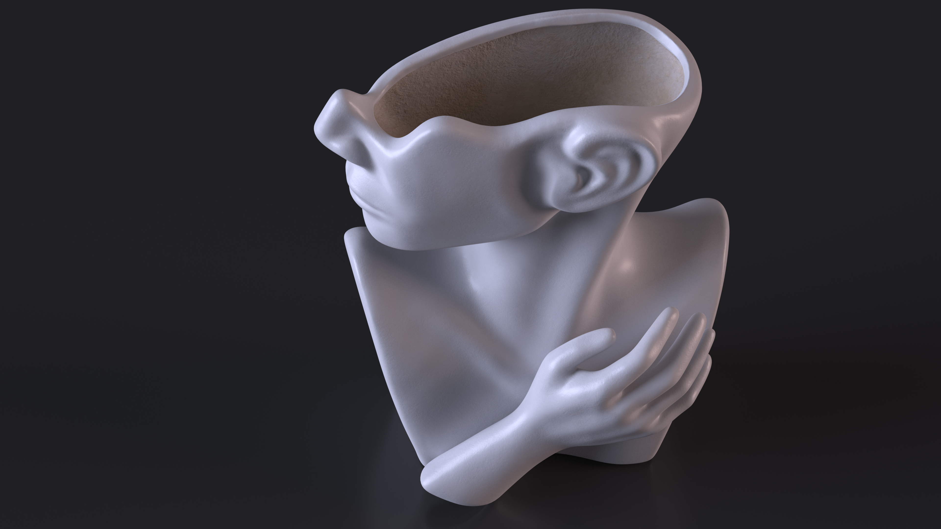 Head Shaped Flower Vase White 3D model