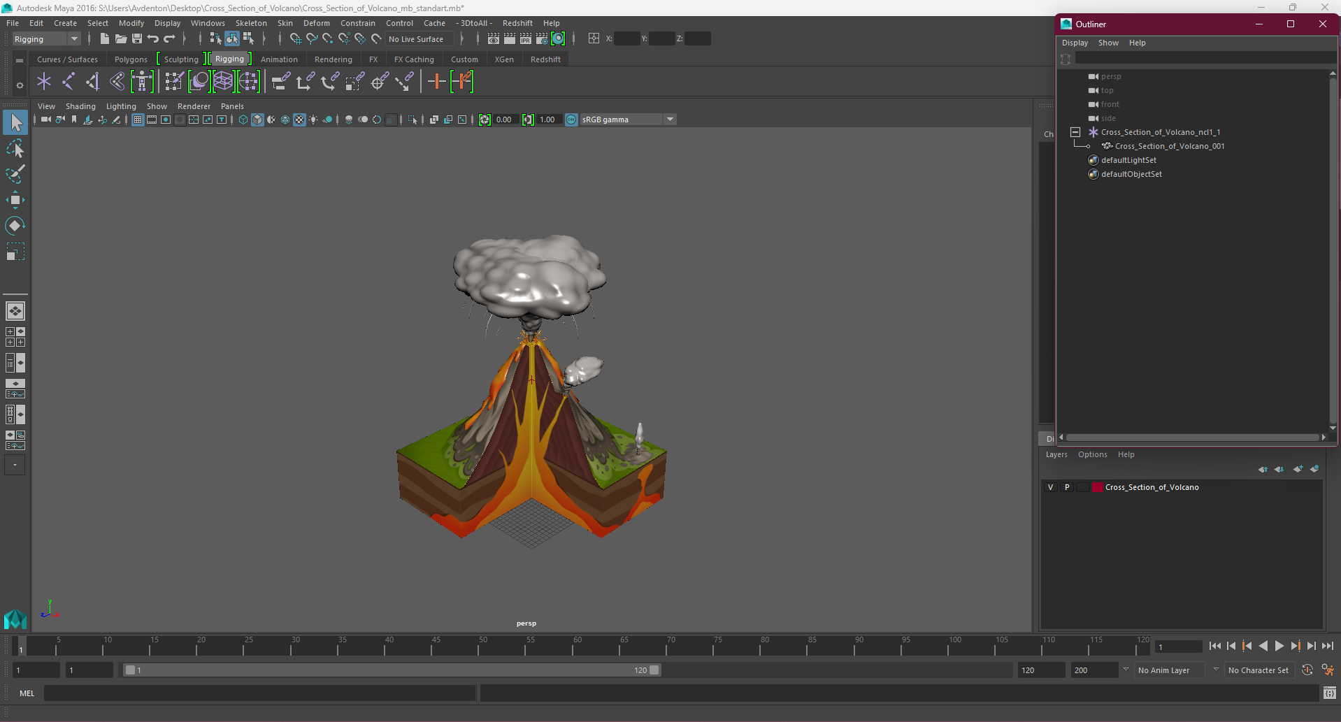 Cross Section of Volcano 3D model