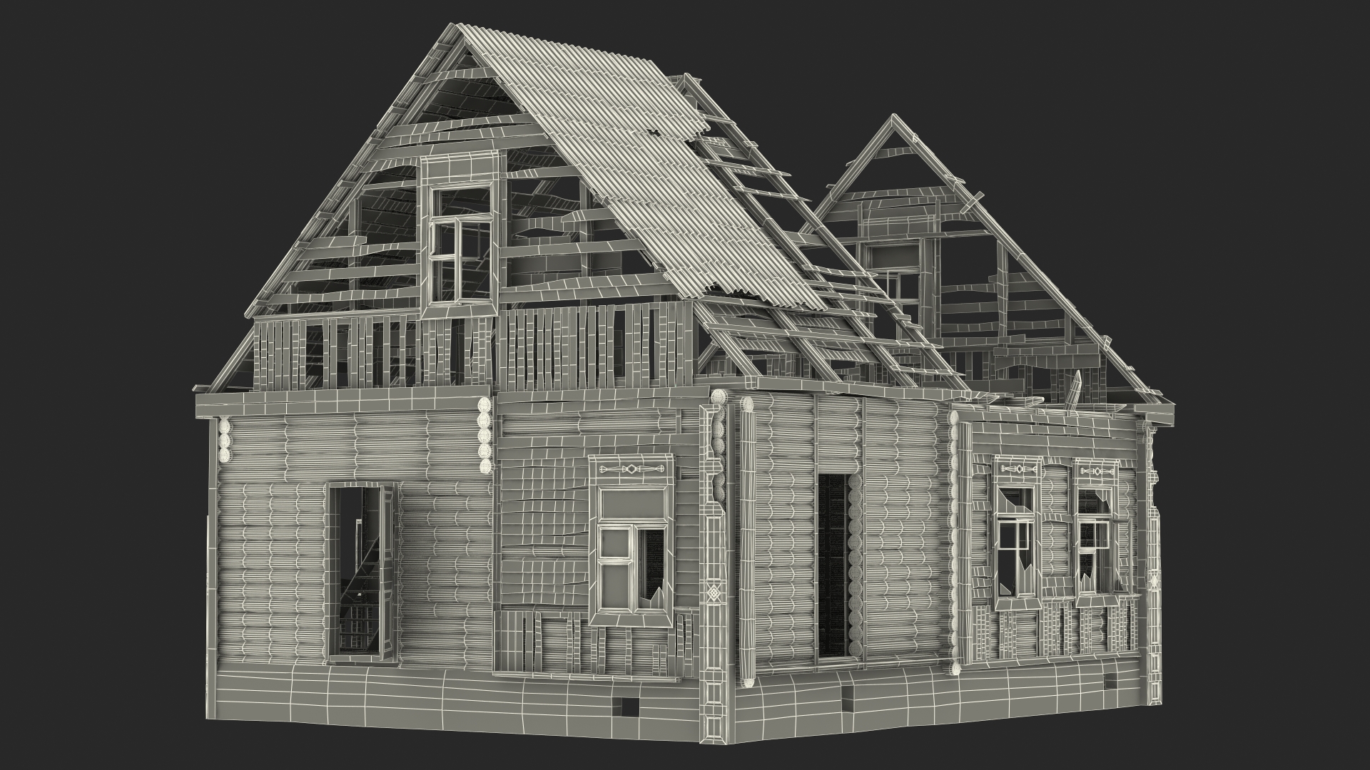 Burnt Wooden House Brown 3D model