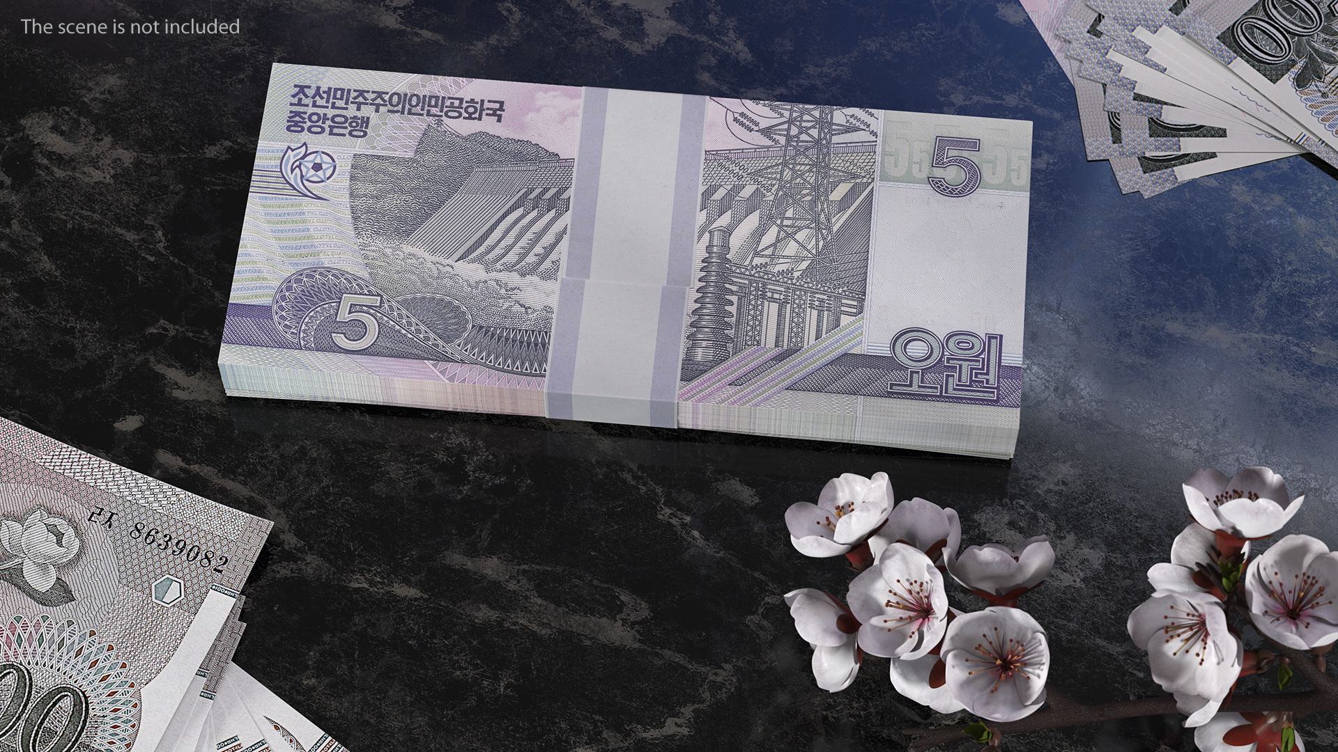 North Korea 5 Won Banknotes Bundle 3D model