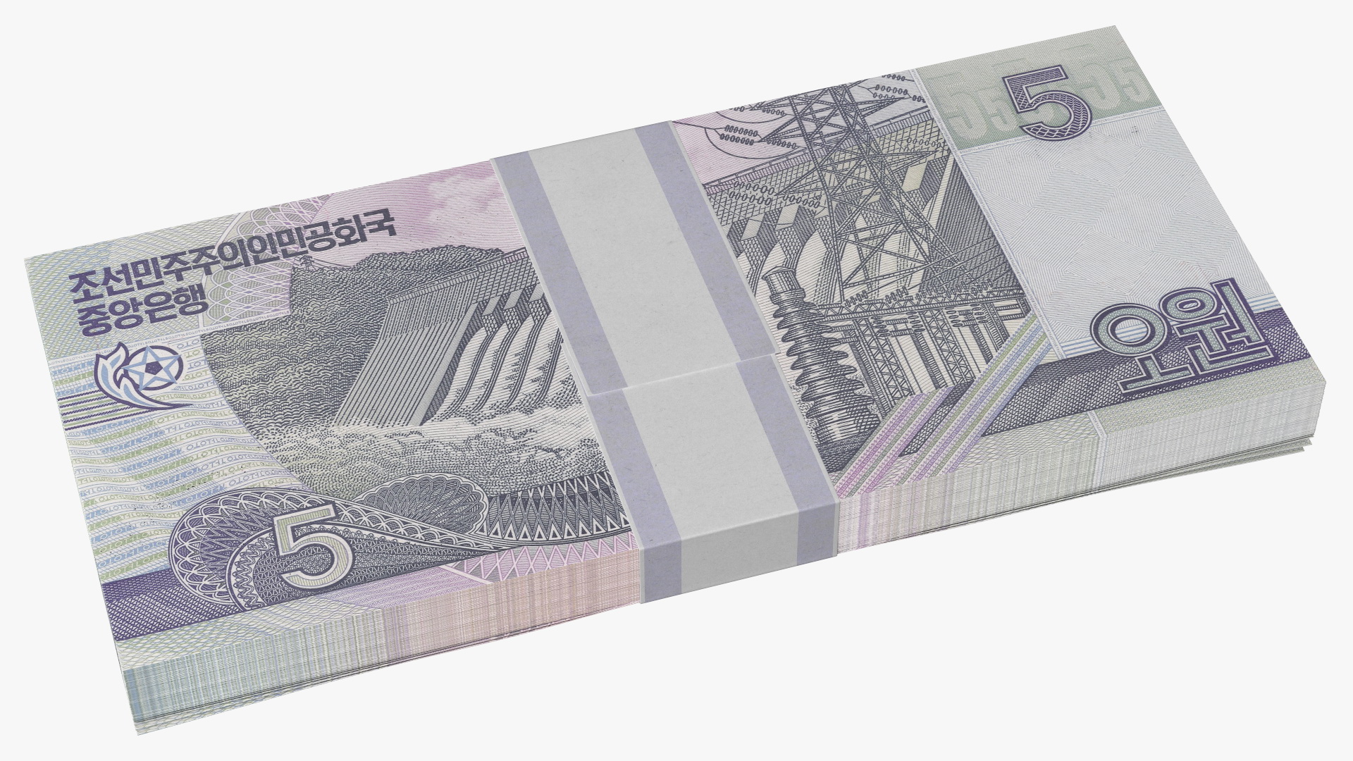 North Korea 5 Won Banknotes Bundle 3D model