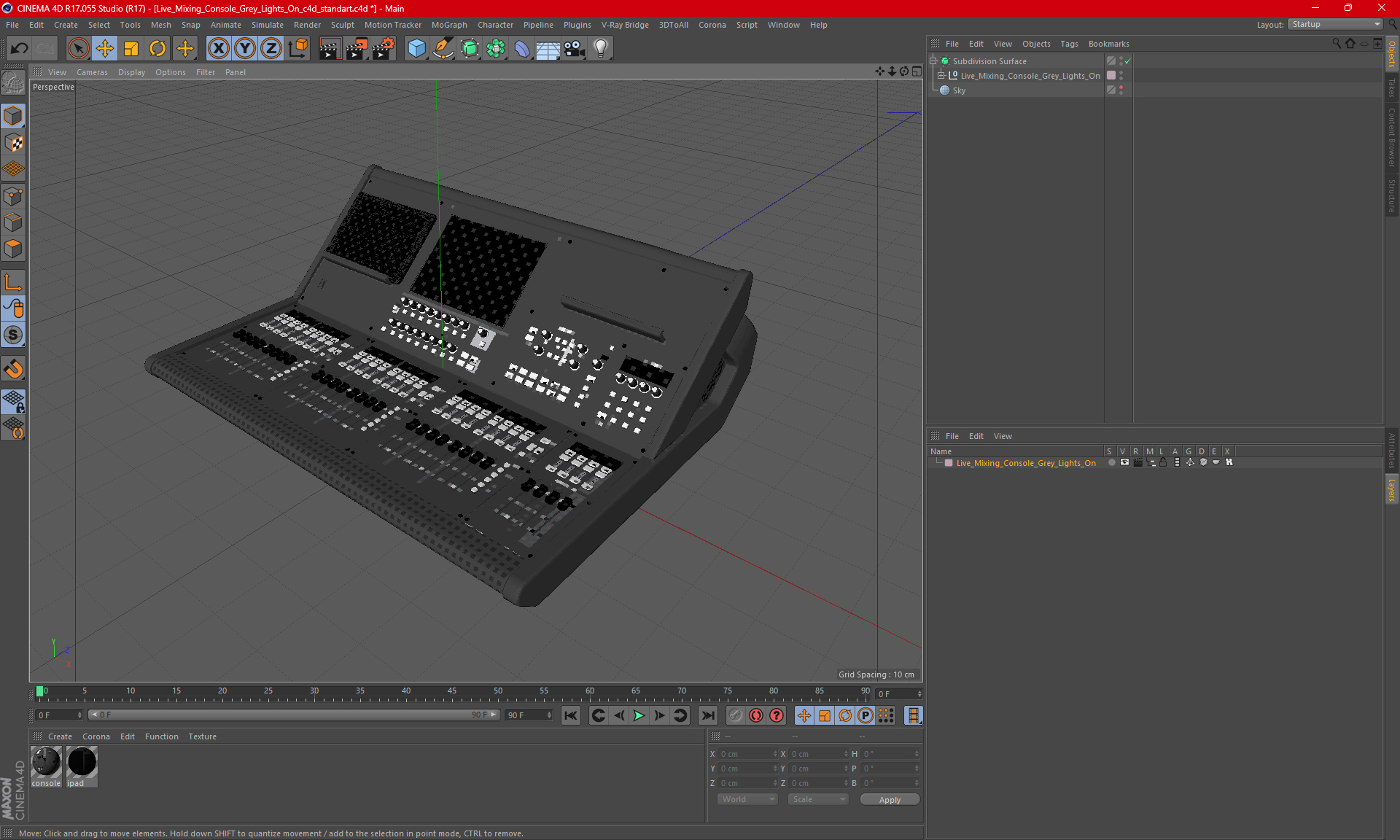 Live Mixing Console Grey Lights On 3D model