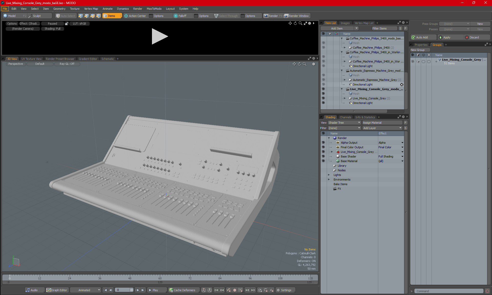 Live Mixing Console Grey Lights On 3D model