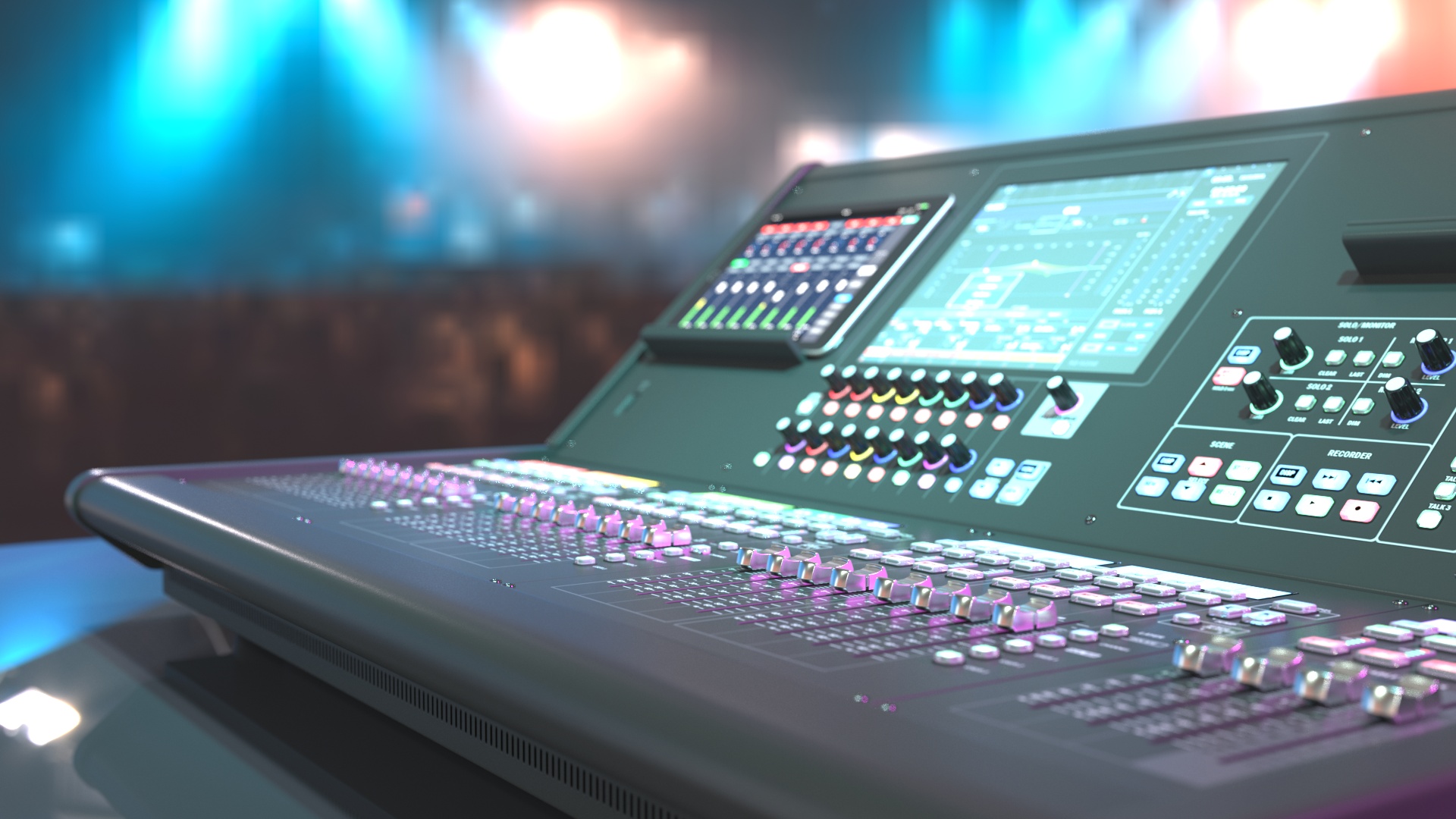 Live Mixing Console Grey Lights On 3D model