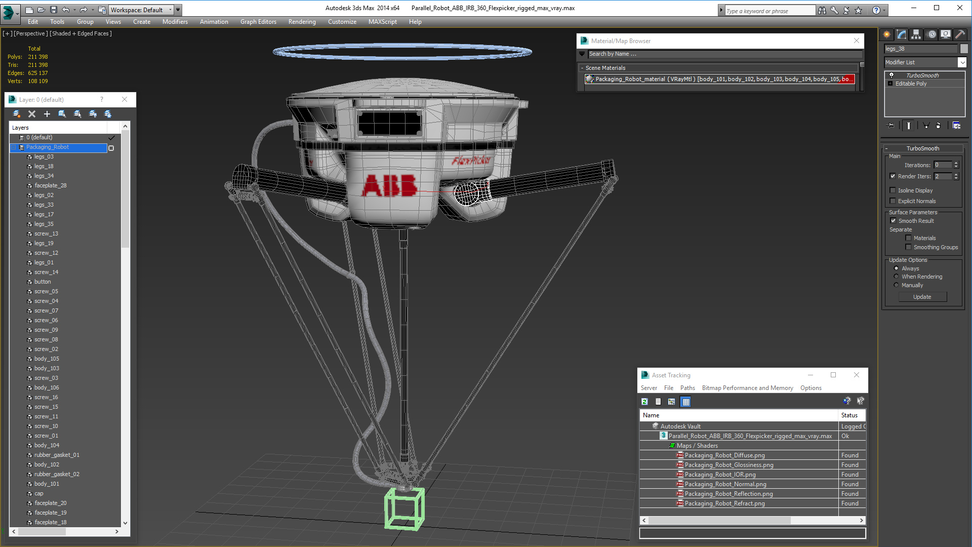 Parallel Robot ABB IRB 360 Flexpicker rigged 3D model