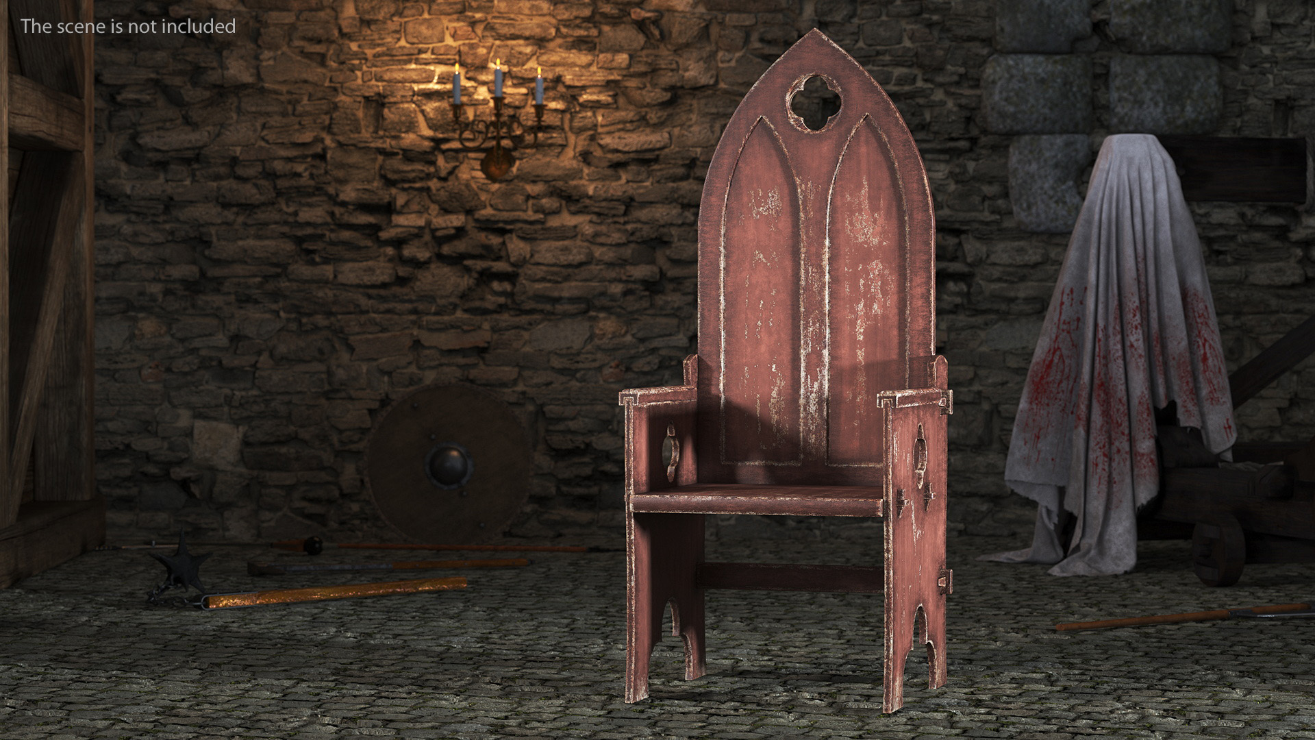 3D model Old Gothic Medieval High Back Chair