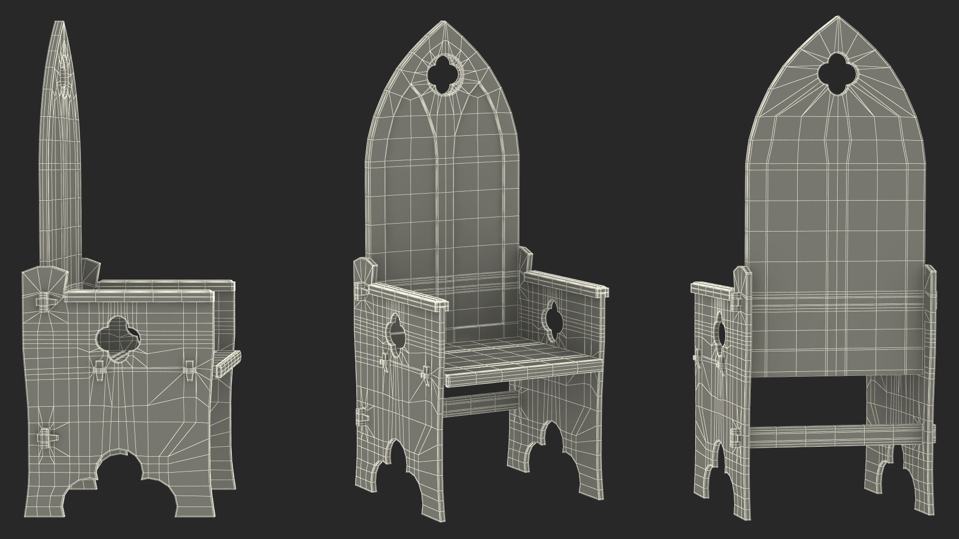 3D model Old Gothic Medieval High Back Chair