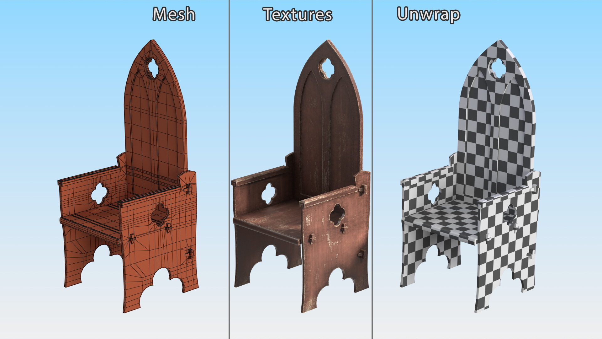 3D model Old Gothic Medieval High Back Chair