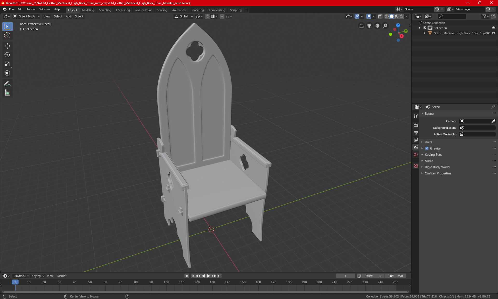 3D model Old Gothic Medieval High Back Chair