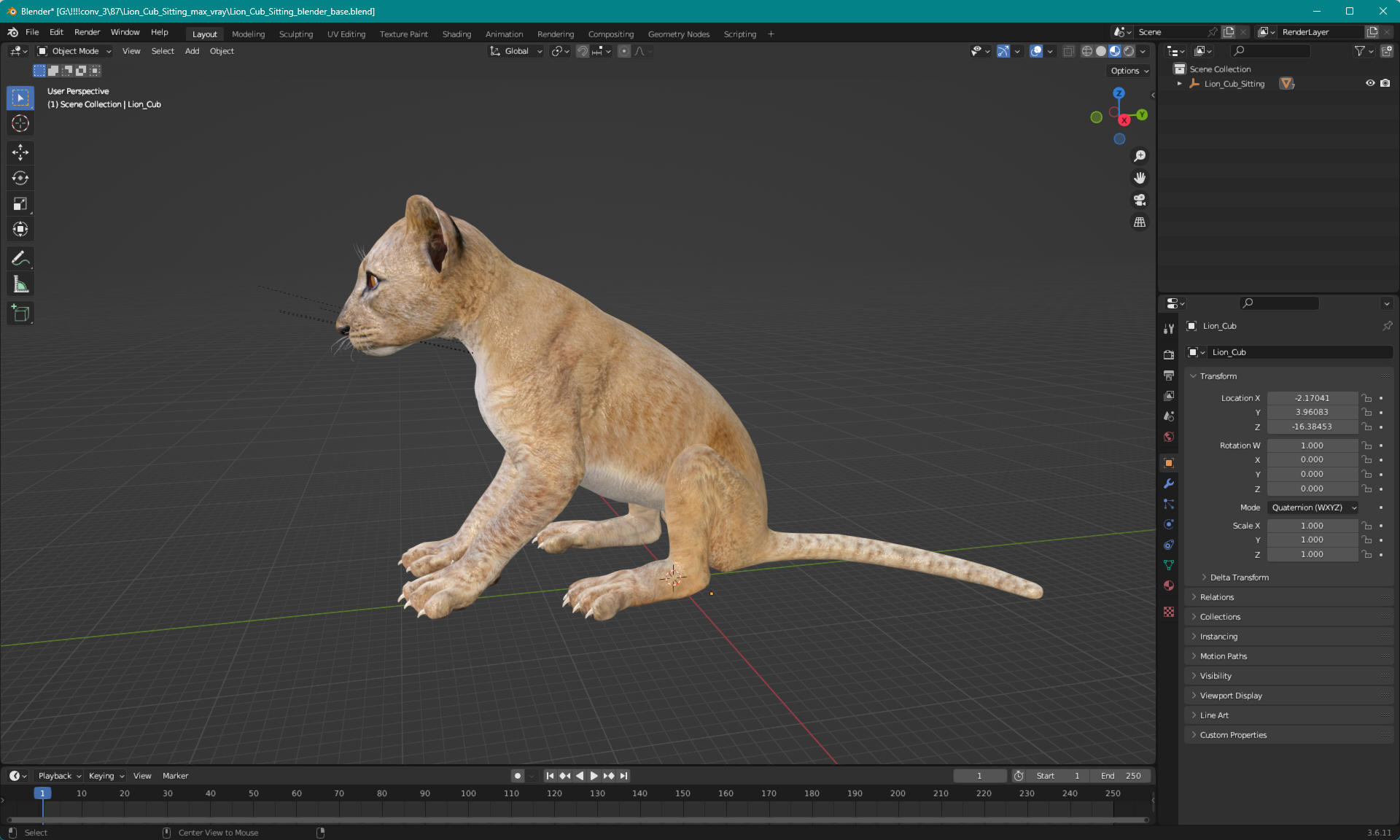 3D Lion Cub Sitting