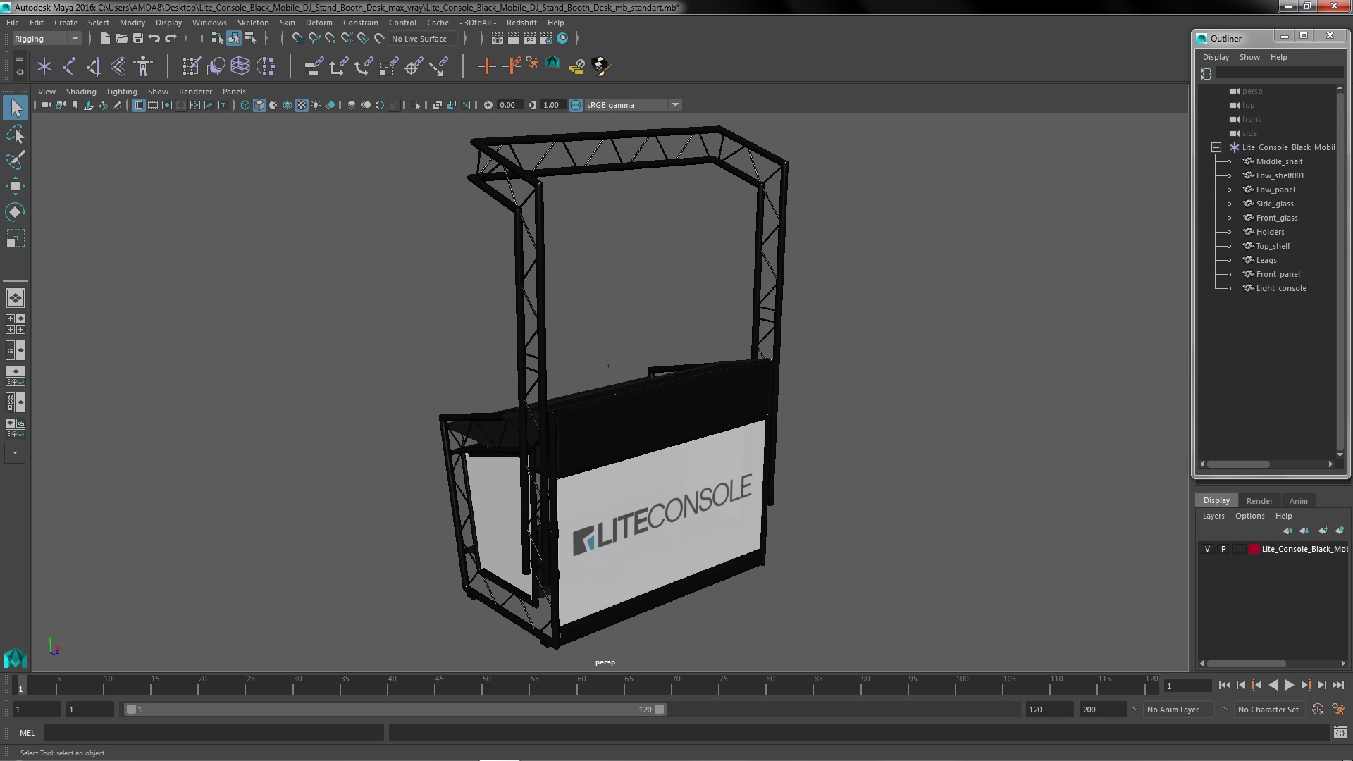 3D model Lite Console Black Mobile DJ Stand Booth Desk