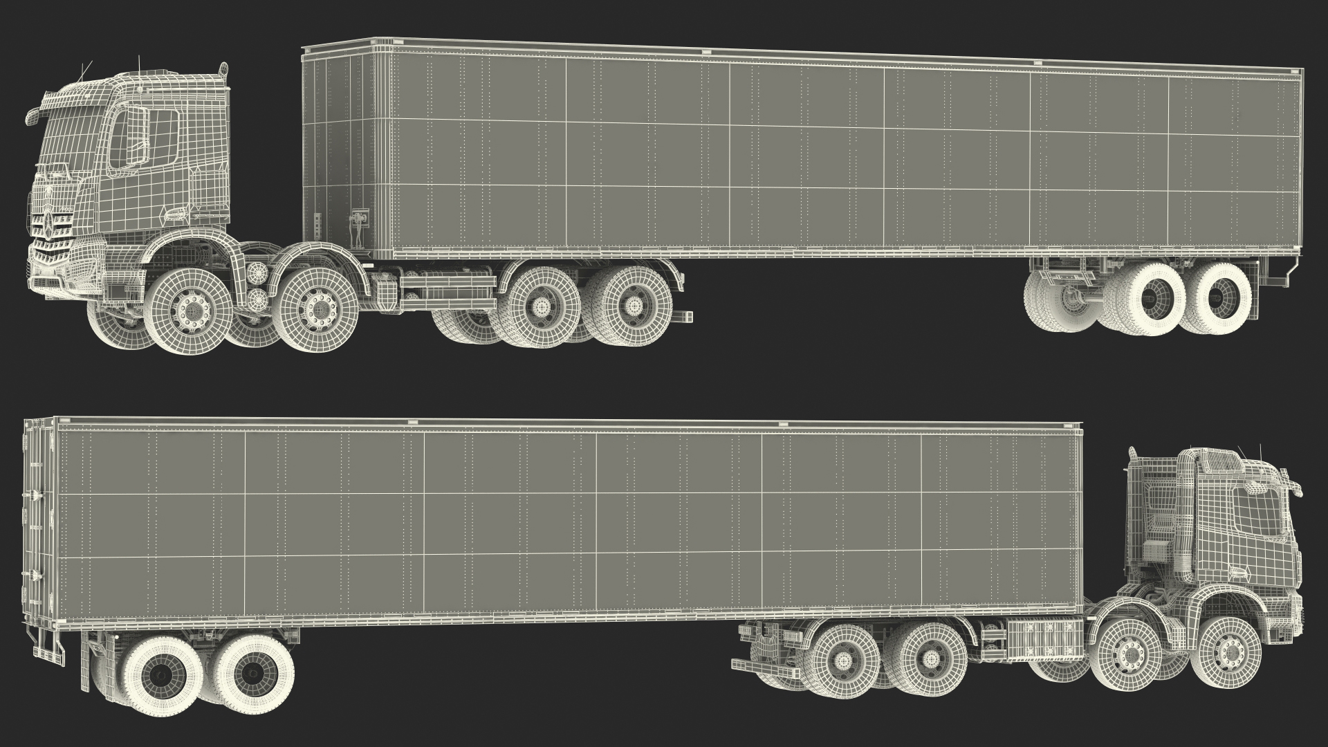 Mercedes Benz Truck With Semi Trailer Rigged 3D model