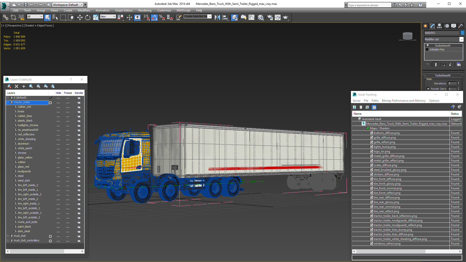 Mercedes Benz Truck With Semi Trailer Rigged 3D model