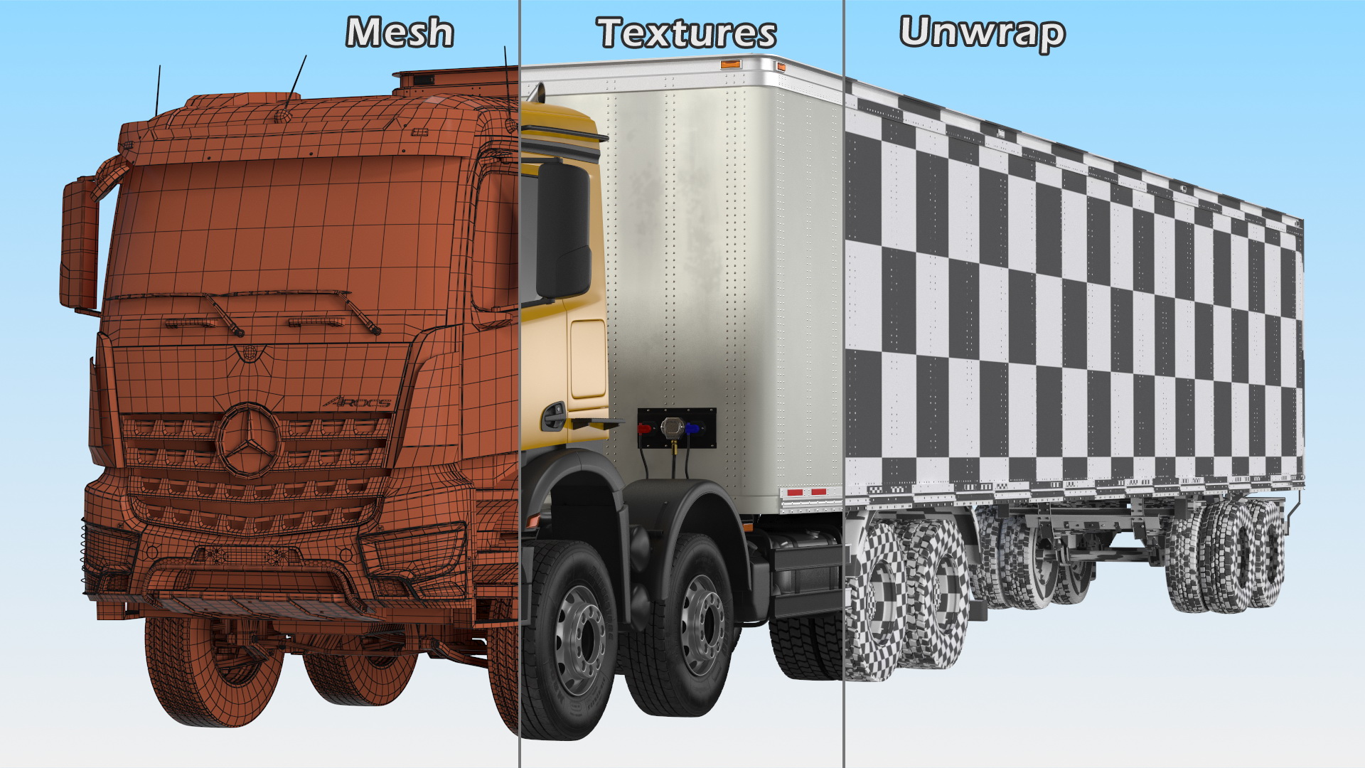 Mercedes Benz Truck With Semi Trailer Rigged 3D model