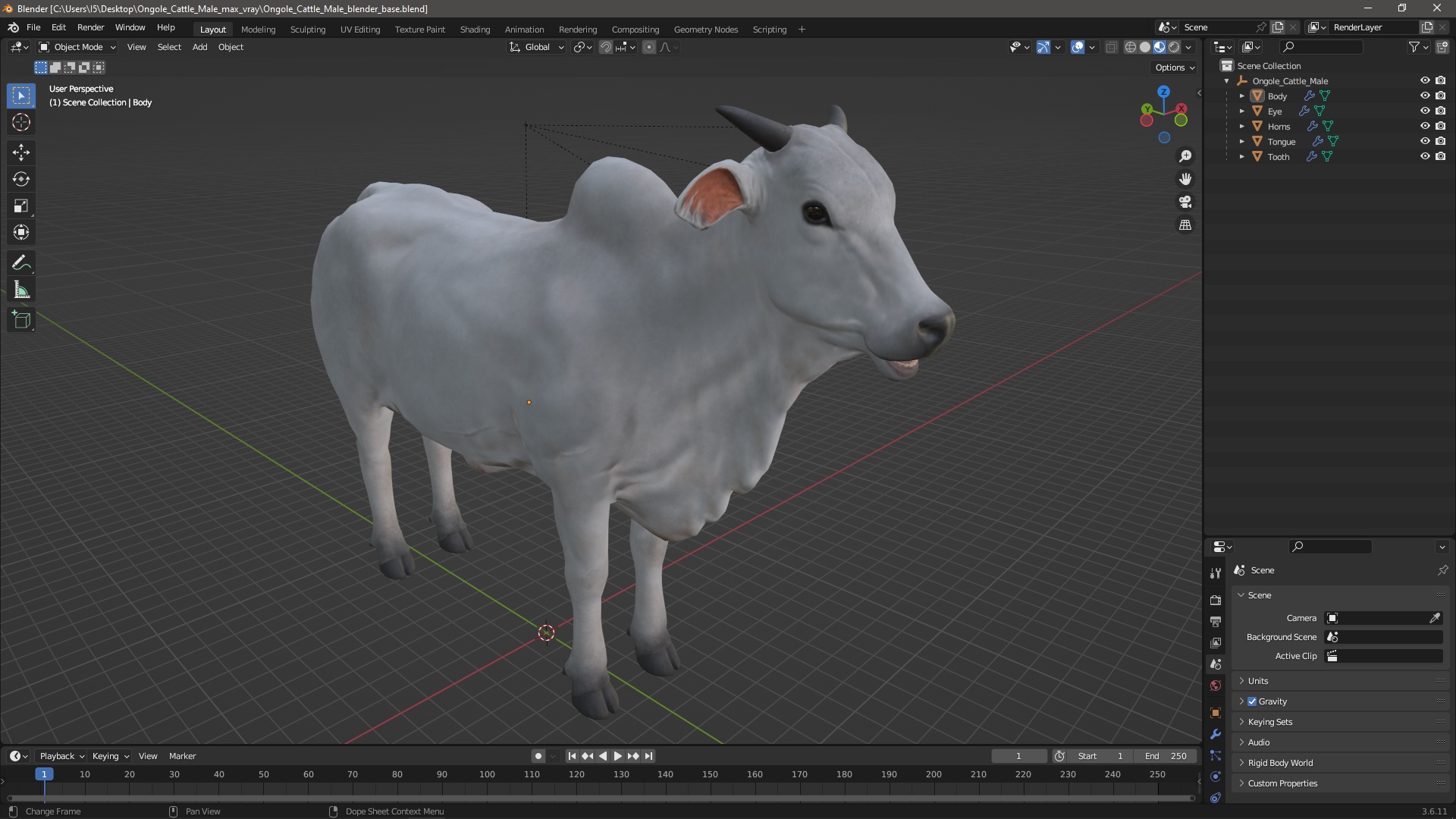 3D Ongole Cattle Male model