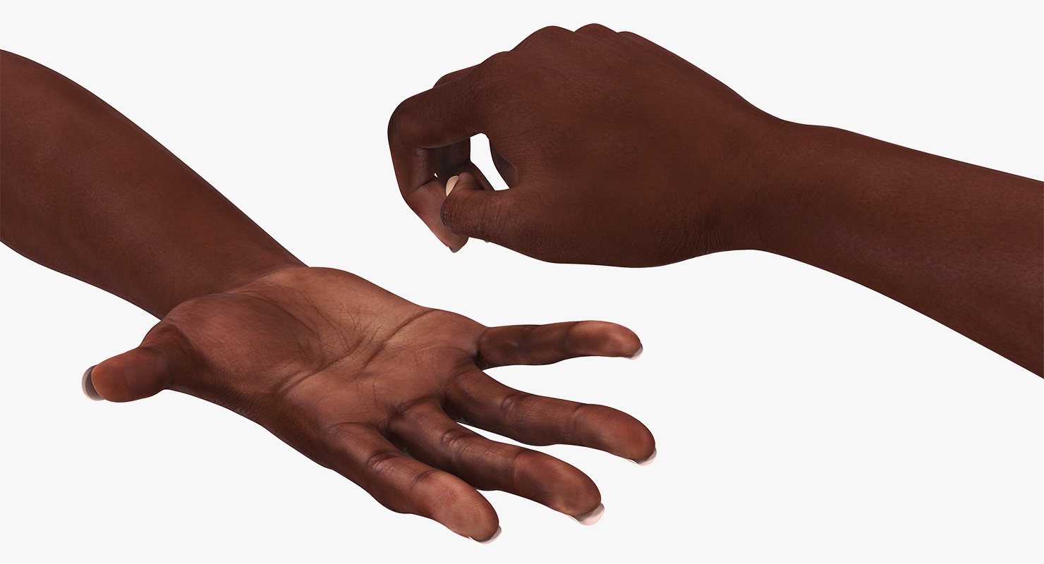 3D African Female Hand Short Nails Rigged model