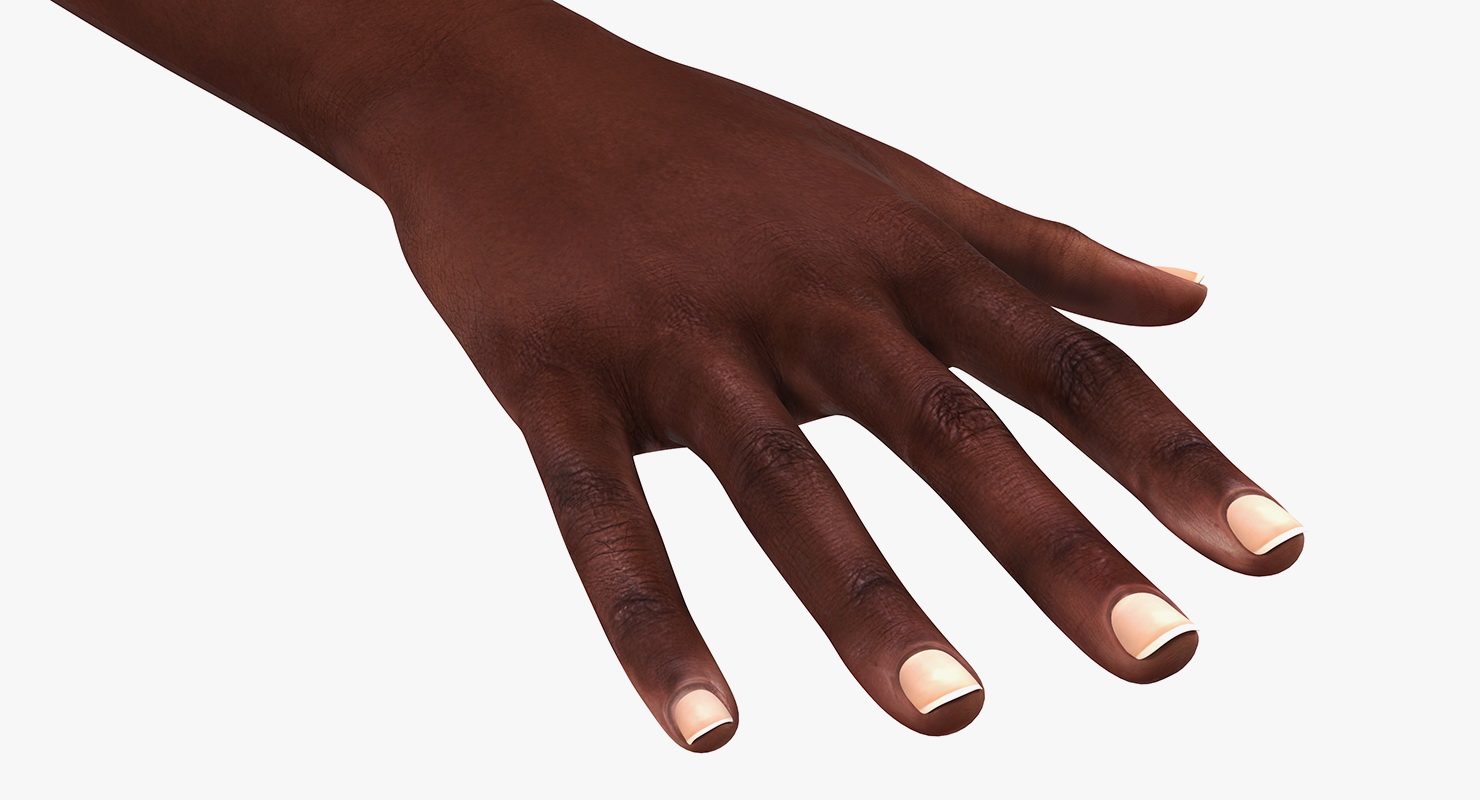 3D African Female Hand Short Nails Rigged model