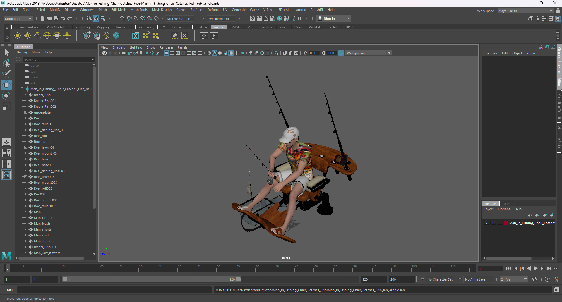 3D Man in Fishing Chair Catches Fish model