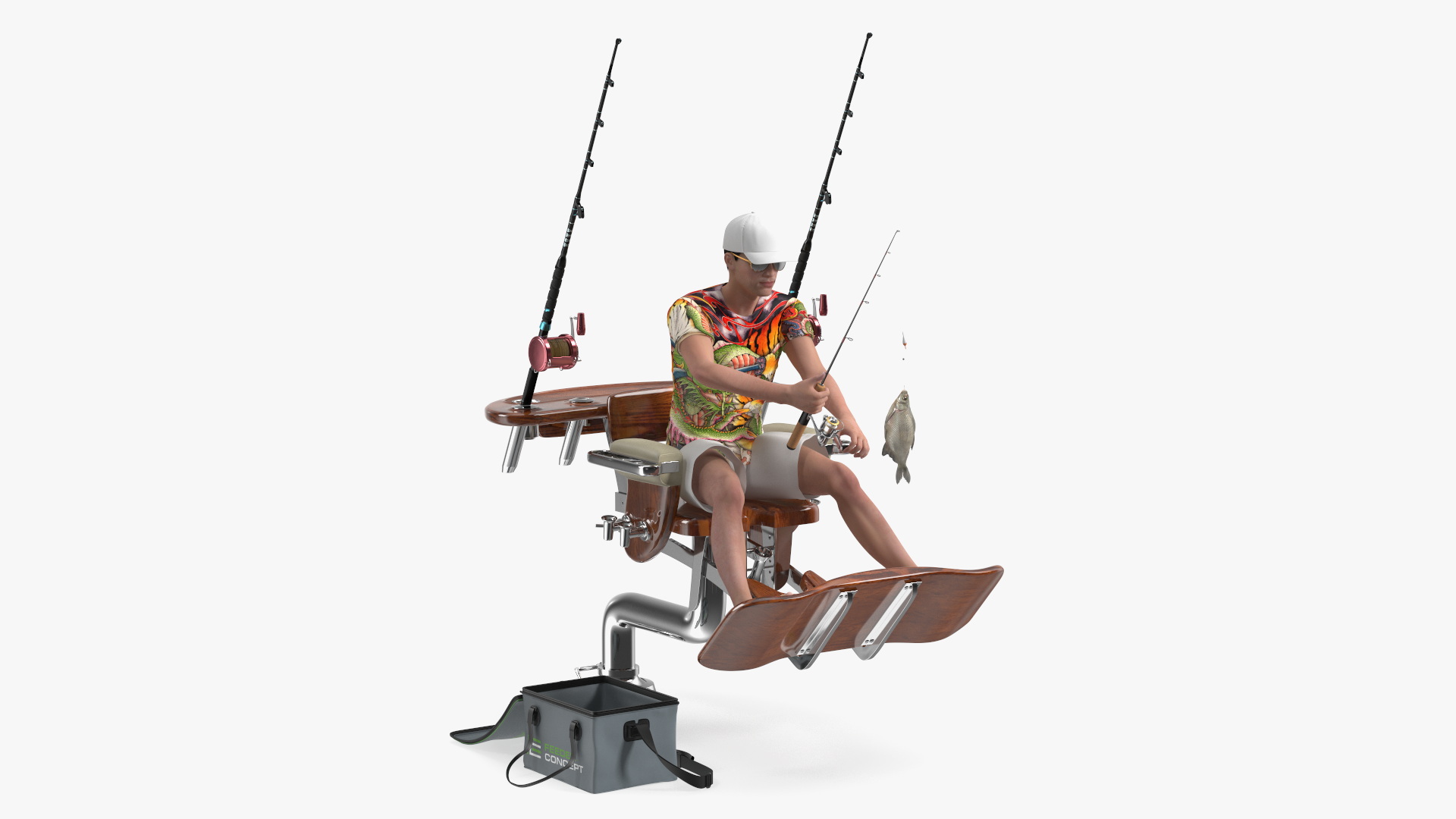 3D Man in Fishing Chair Catches Fish model