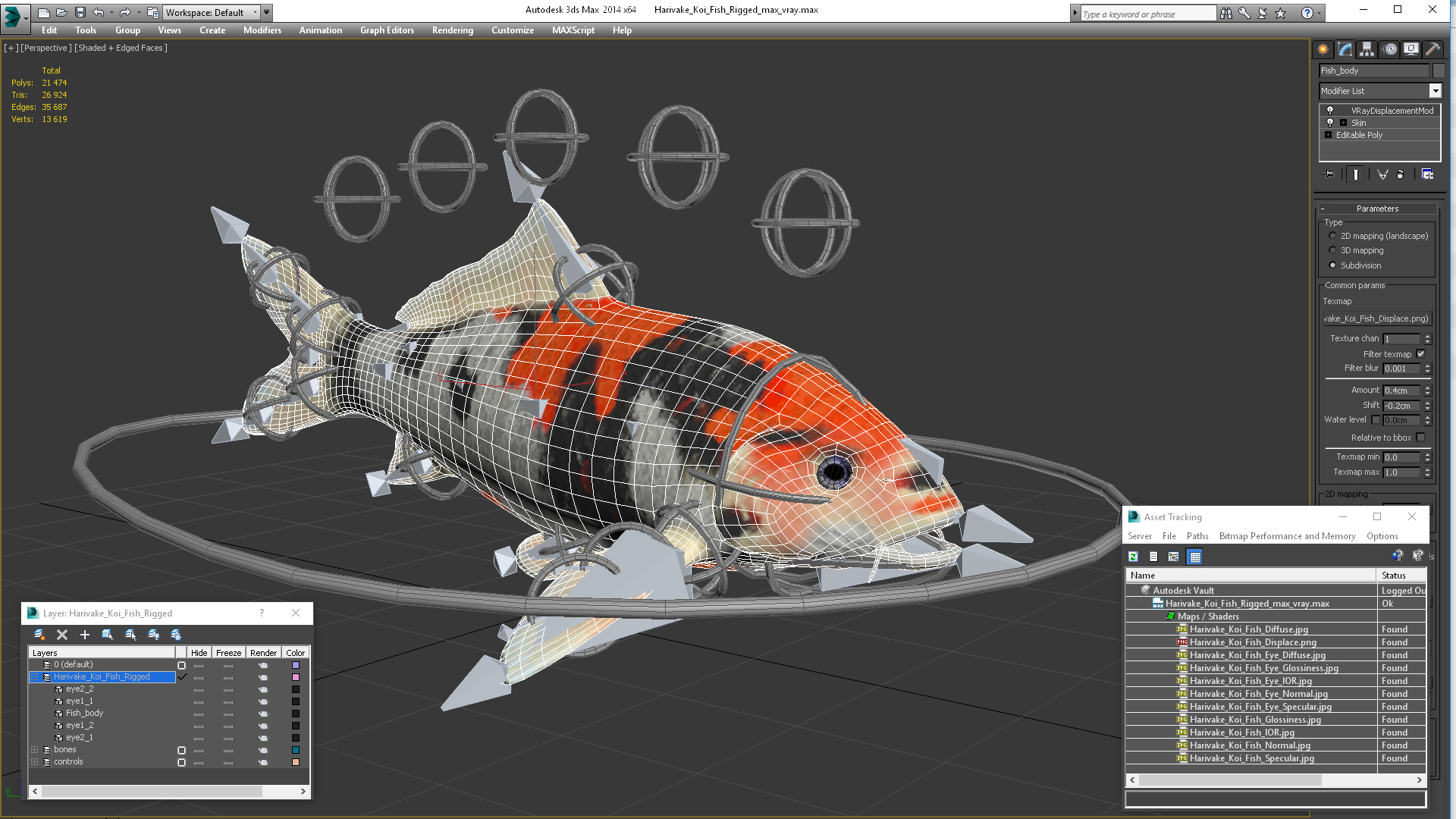 3D Harivake Koi Fish Rigged for Maya model