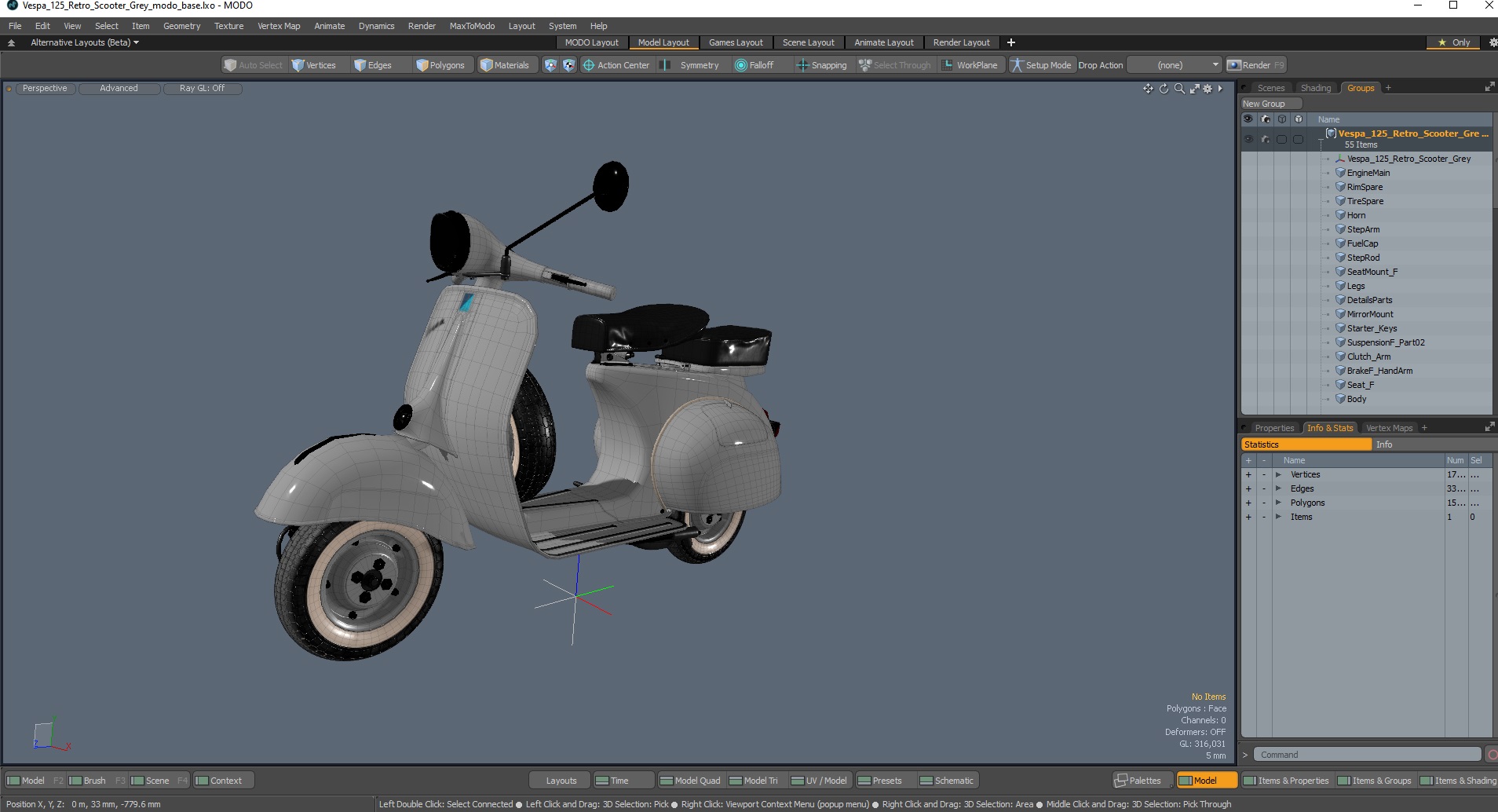 3D Vespa 125 Retro Scooter Grey model