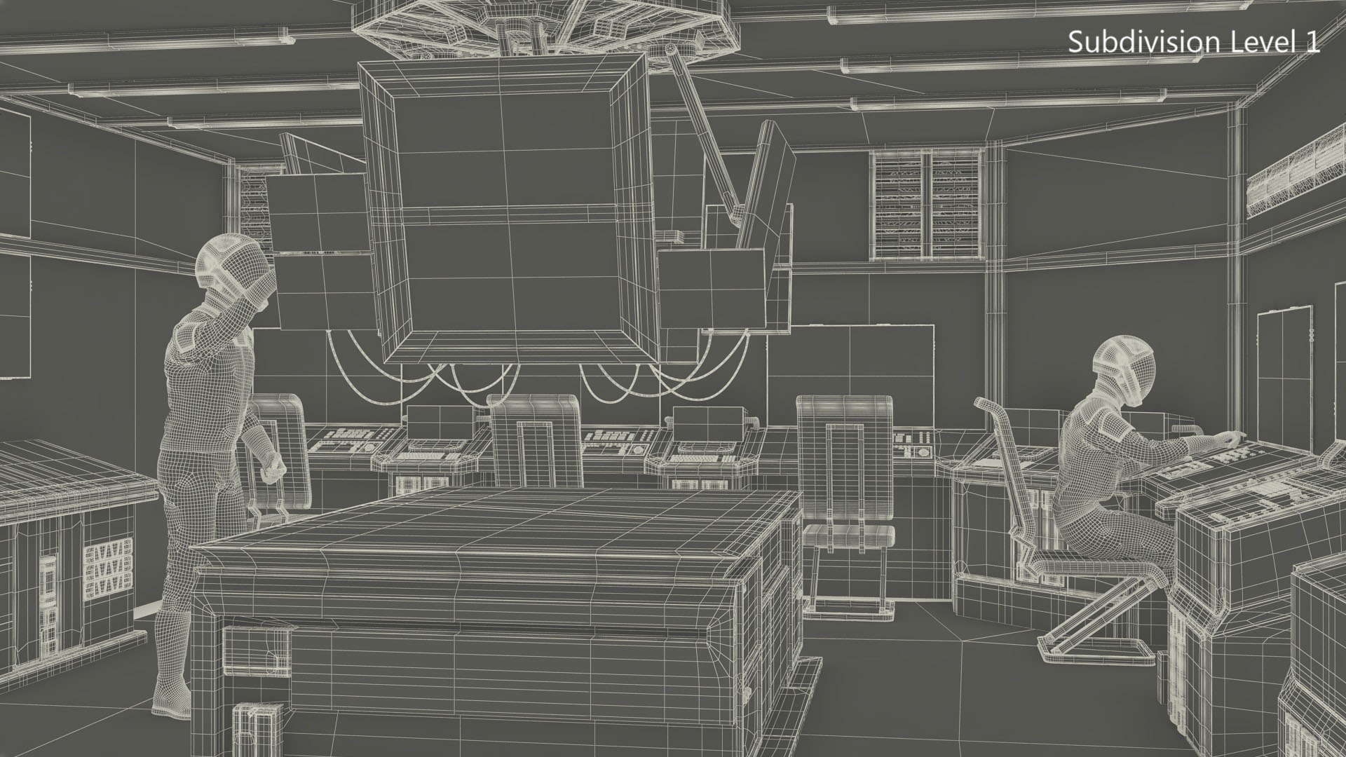 Sci Fi Command Room with Operators Blue 3D model